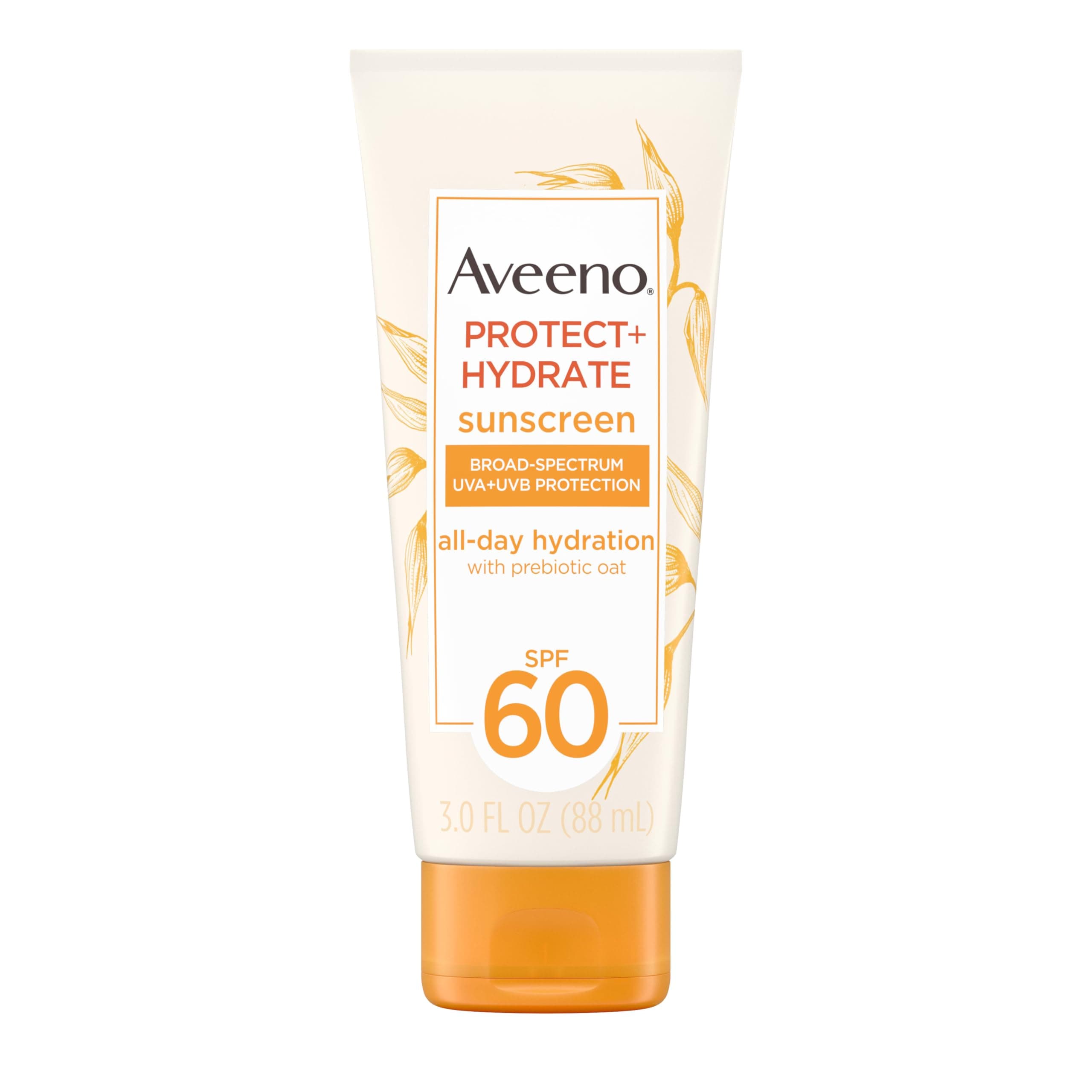 Aveeno Protect + Hydrate Moisturizing Body Sunscreen Lotion With Broad Spectrum Spf 60 & Prebiotic Oat, Weightless & Refreshing Feel, Paraben-free, Oil-free, Oxybenzone-free, 3.0 ounces