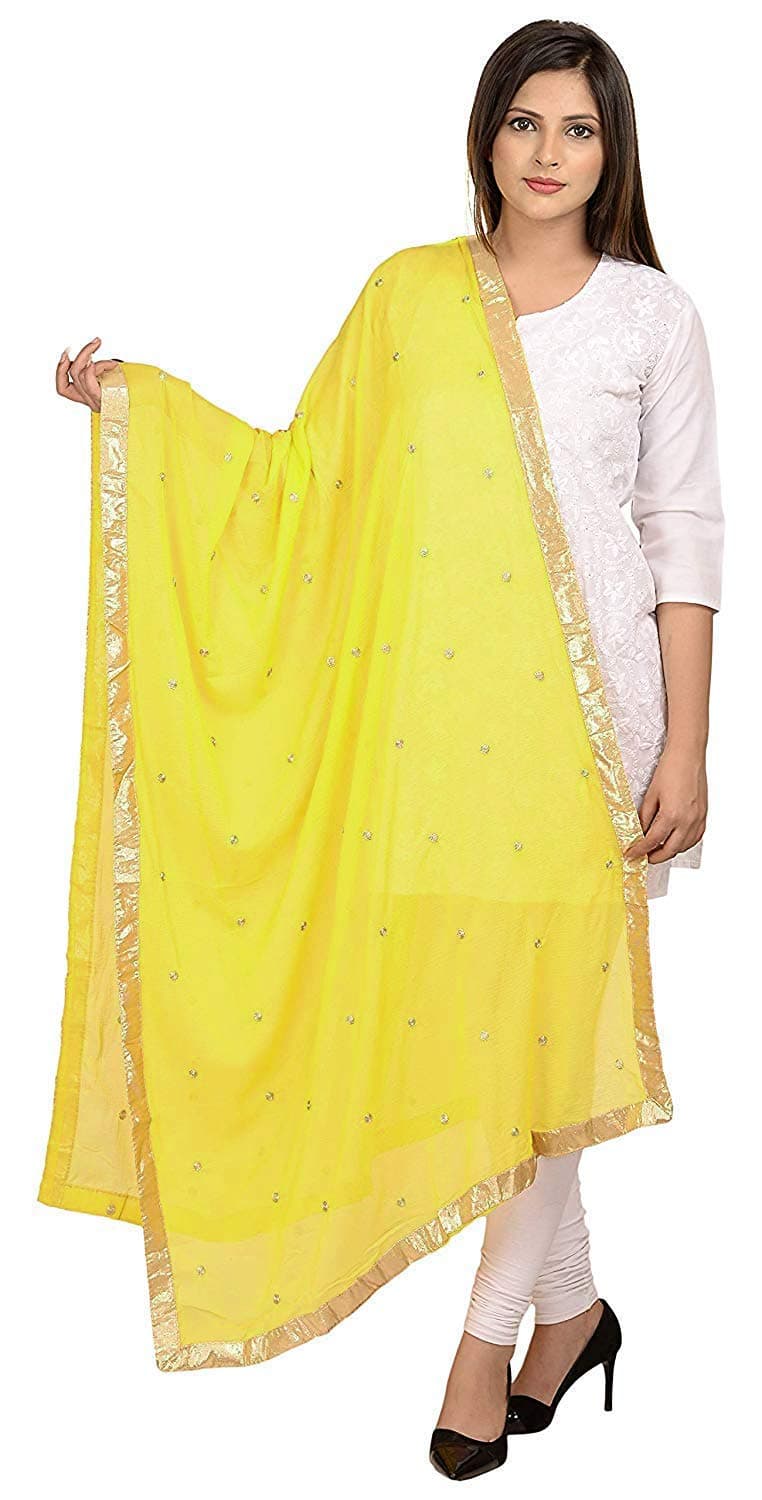 themilestocksTMS Woman's Embroidered Chiffon Dupatta Scarf Shawl Wrap Soft Indian Bridal Wedding