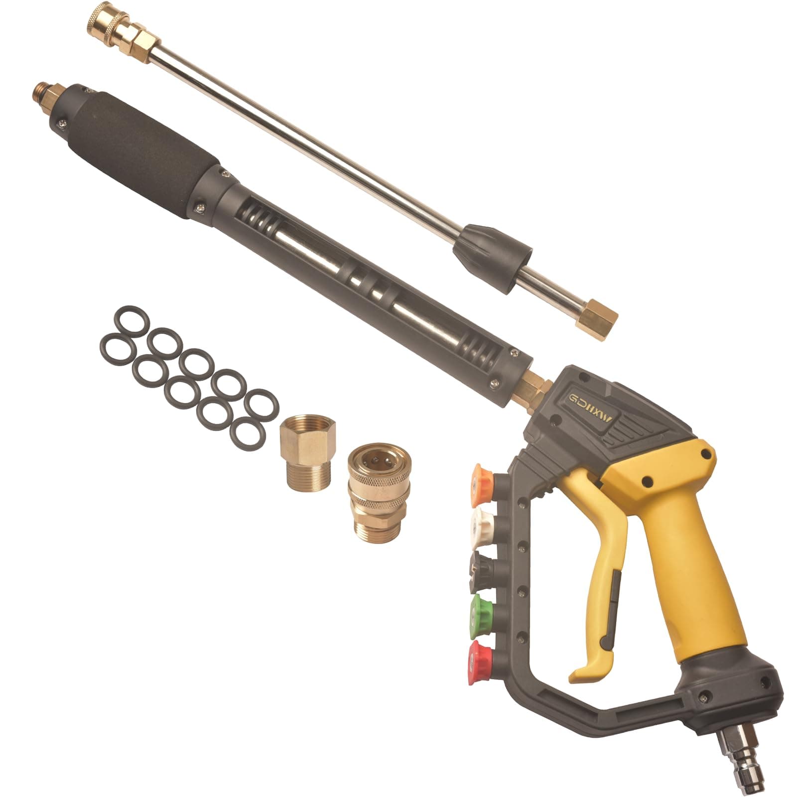 High Power Washer Gun,Adjustable Pressure Washer Gun with Extension Wand,Quick Connection,with 5 Nozzle Tips, 2 Adapter,10 O-Rings 5000 PSI,Compatible with Most Pressure Washer