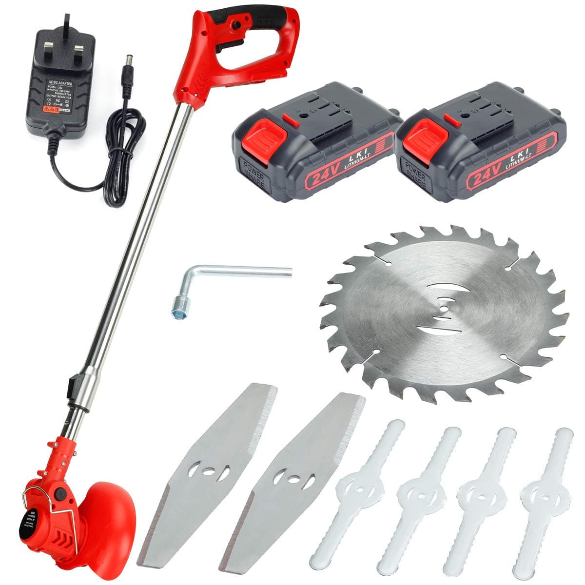 Grass Trimmers with 2 battery, Electric Grass Strimmer Edger Lawn Mower 24V 4000mAh,7 Grass Brush Cutter Kit