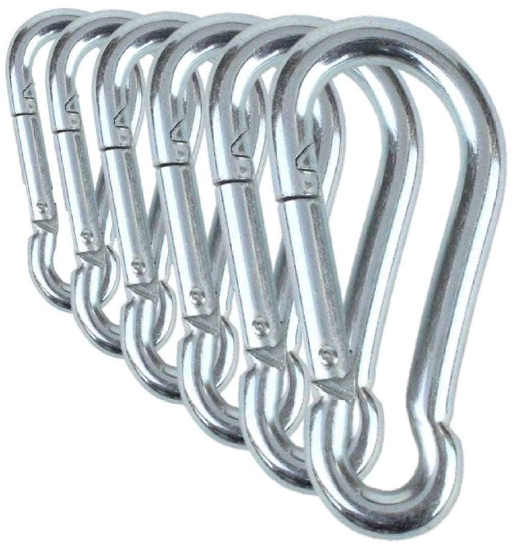 Black & Silver Zinc-Galvanized Heavy Duty Bushcraft Carabiner Spring Snap Clip Link Hooks 200-500lb Load 2, 6 & 12 Packs
