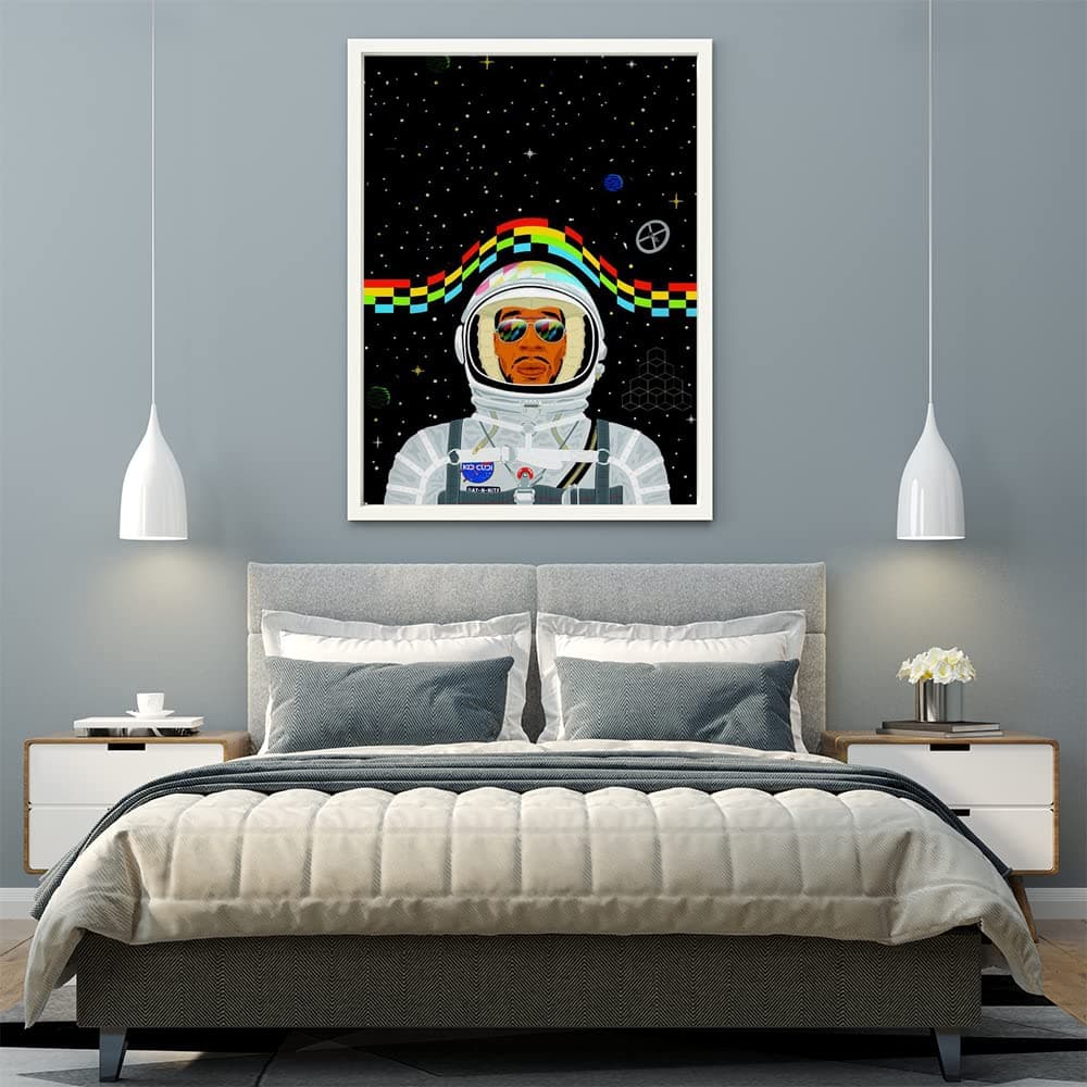 VERRE ART White Floater Framed Canvas - Wall Decor for Living Room, Bedroom, Office, Hotels, Drawing Room (45in X 60in) - Kid Cudi