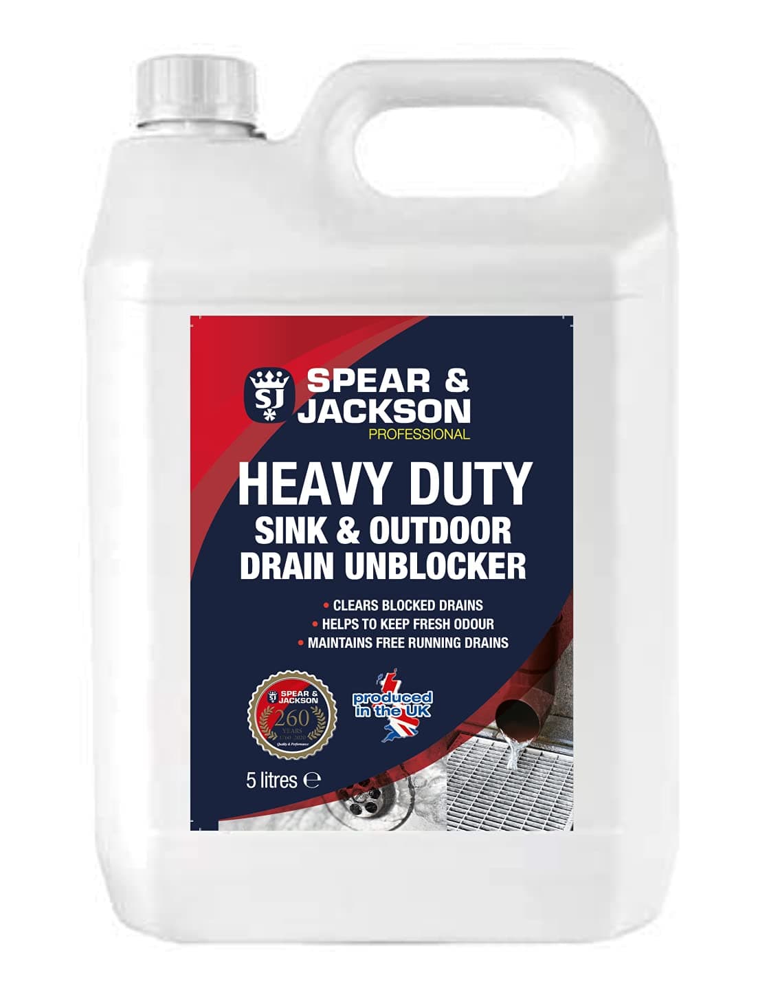 Spear Jackson Heavy Duty Sink and Drain Unblocker Gel - Powerful Formula- Indoor and Outdoor, 5 l (Pack of 1)