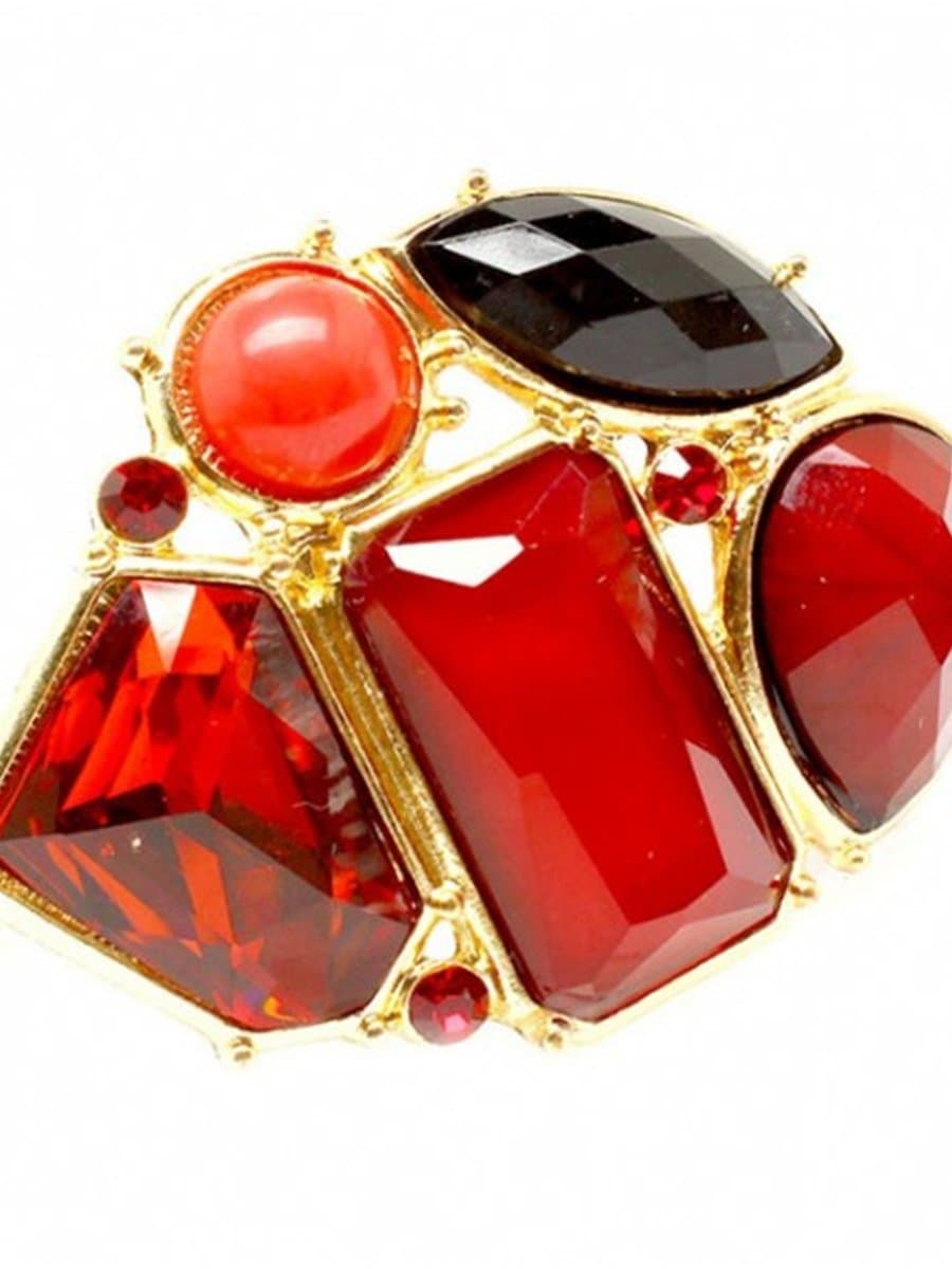 Rebekka's Extra Large Red Mixed Shape Cluster Fashion Ring - Adjustable