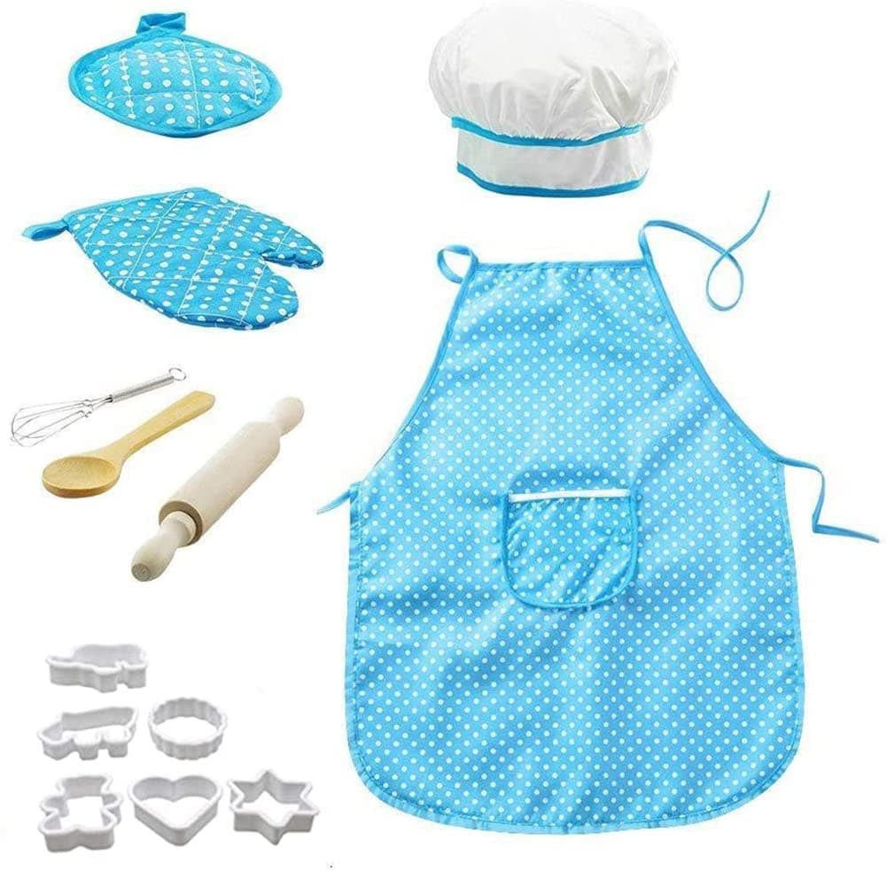Kastwave Kids Cooking And Baking Costume Chef Role Play Includes Apron For Little Boys Girls, Hat, Utensils, Cake Cutter, Mitt, Cupcake Moulds Toddler Dress Up Birthday Gift