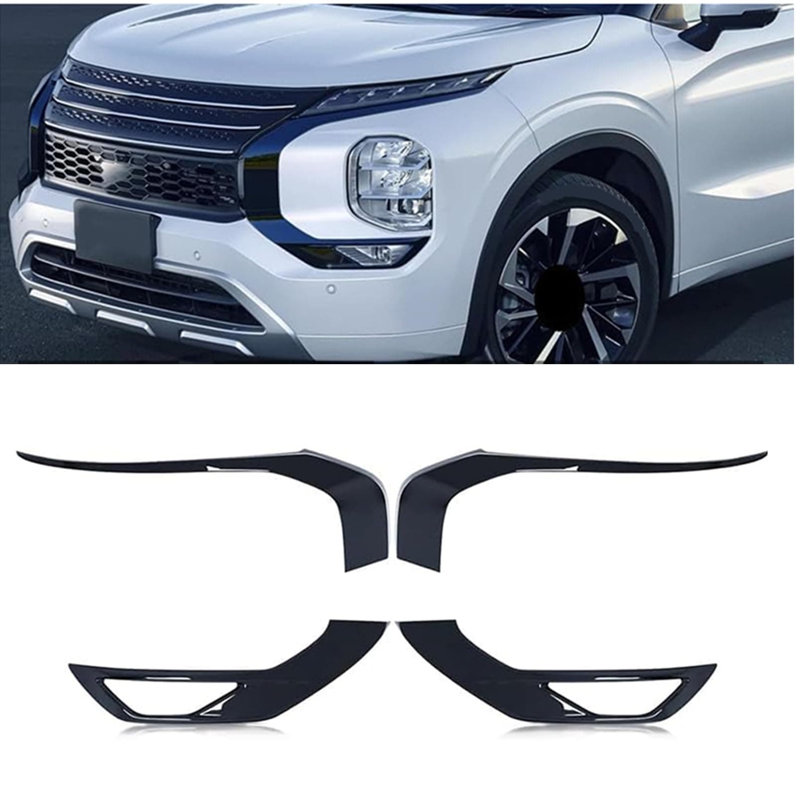 Front Bumper Upper Trim Molding Strip Grille Grill Replacement Fit for Mitsubishi Outlander 2022 2023 2024 2025 Only Glossy Black(Doesn‘t fit for Outlander Sport)