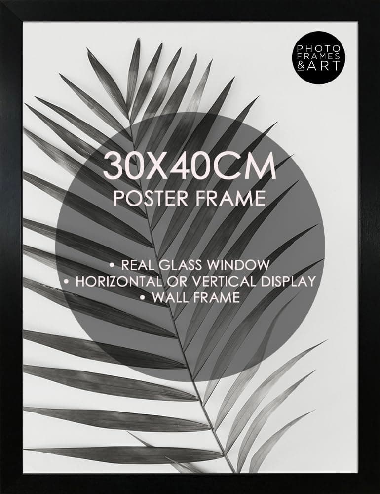 REAL GLASS Black Frame For 30x40cm Poster - 30x40cm Oxford Black Photo Frame Wall Mountable - Portrait And Landscape