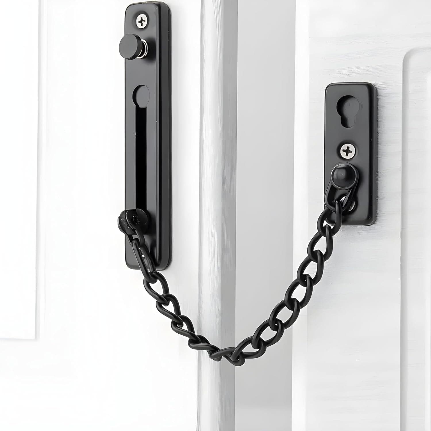 Boniry Premium Door Latch, Door Chain Lock for Main Door - Ideal for Bedroom, Bathroom, Sliding Doors, Safety and Portable Use - Includes 360 Degree Eye Viewer (Black)