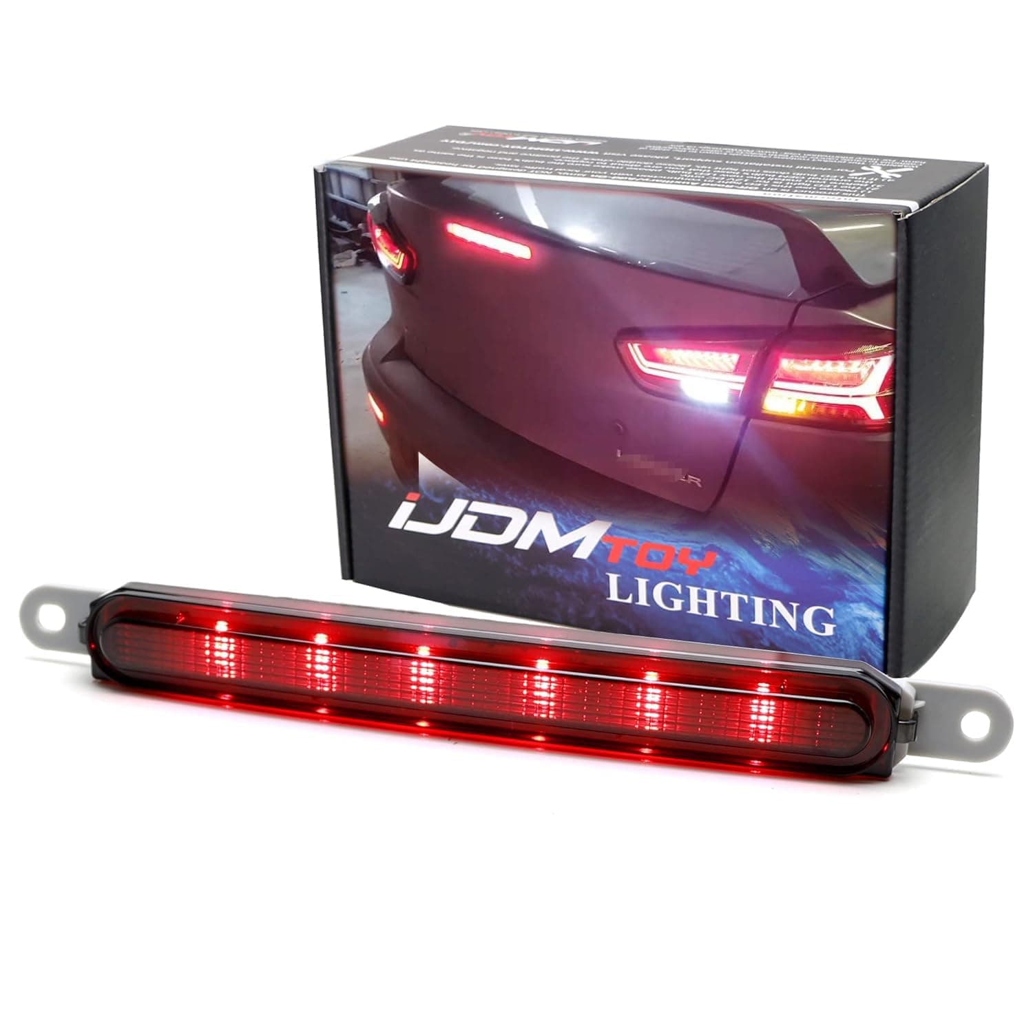 iJDMTOY OEM-Spec Dark Smoked Lens Full LED Trunk Lid Third Brake Light Bar Assembly Compatible With 2008-2016 Mitsubishi Lancer, Evolution X Sedan