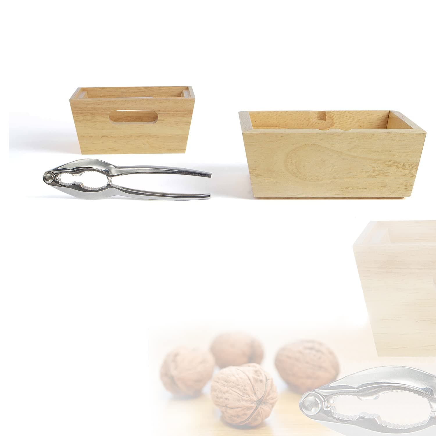 high quality nutcracker set, wooden, bamboo, nut bowl set of 2 wooden bowls, 2 nut bowls (stainless steel nut cracker, nut cracker tray set, stackable bowl, bowl for nuts)