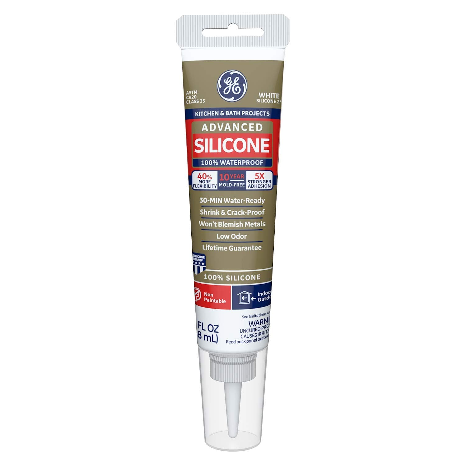 Advanced Silicone Kitchen & Bath Sealant White, 2.8 oz, 1, Tube
