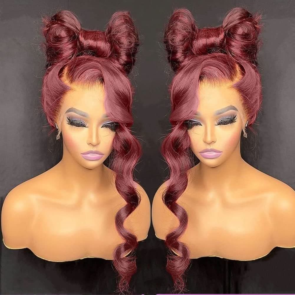 Estelle Wig 13x6 Burgundy Silk Straight Human Hair Wigs Glueless Lace Front Hair 150% Density Pre Plucked Hair for Black Women (20inch, 13x6 lace front wig)
