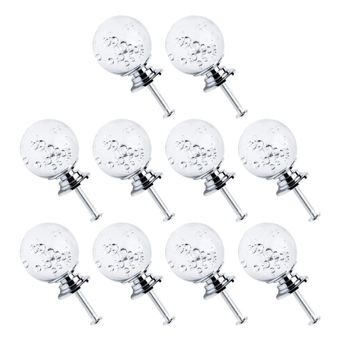 Clear Crystal Glass Door Knobs with Bubbles,MAIKEHOME 10 X 30MM Acrylic Glass Diamond Cut Cabinet Door Drawer Knob Kitchen Dresser Wardrobe Pull Handle with Screws for Home Decorating