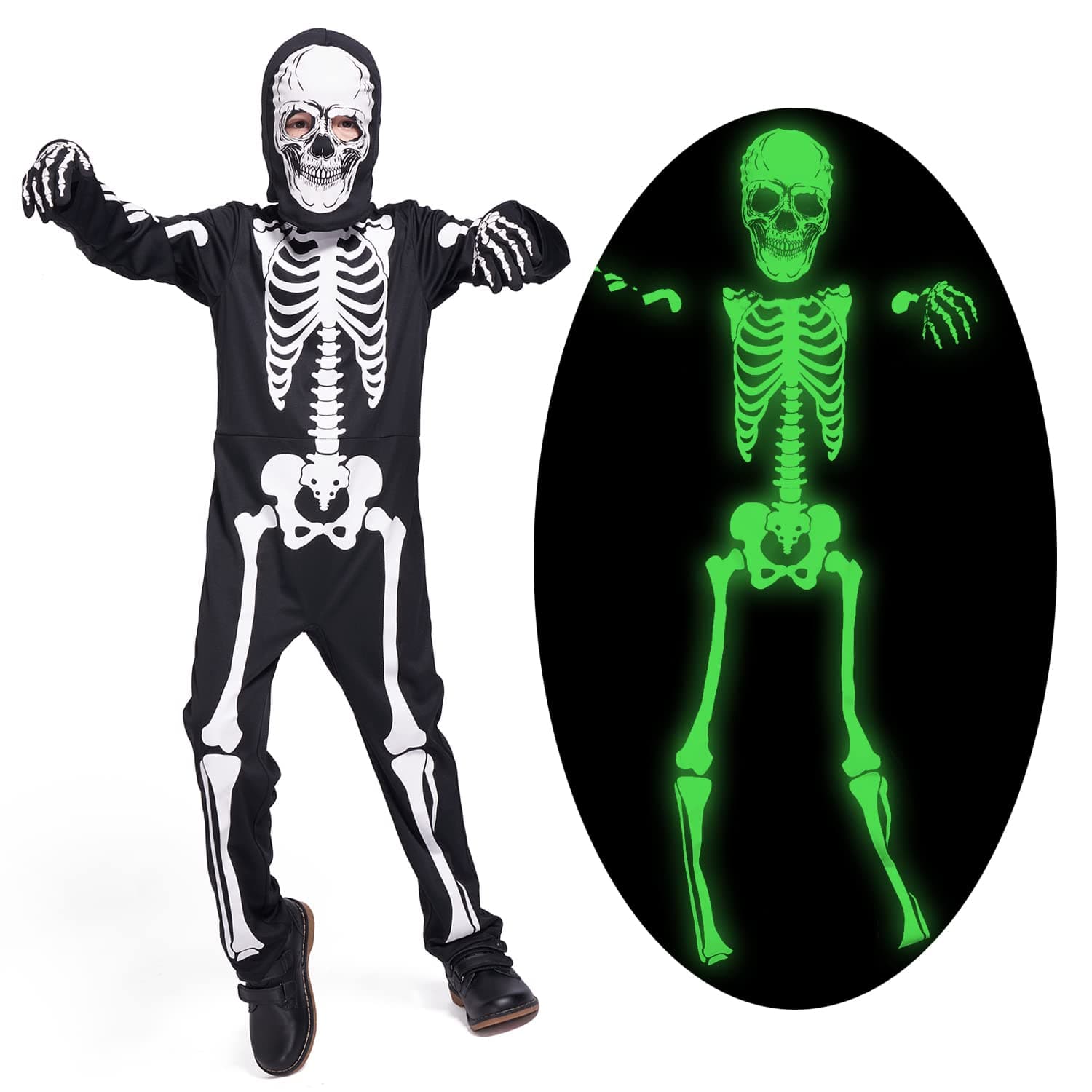 Kids Skeleton Costume Glow in the Dark Skeletons Halloween Skeleton Costumes for Boys and Girls