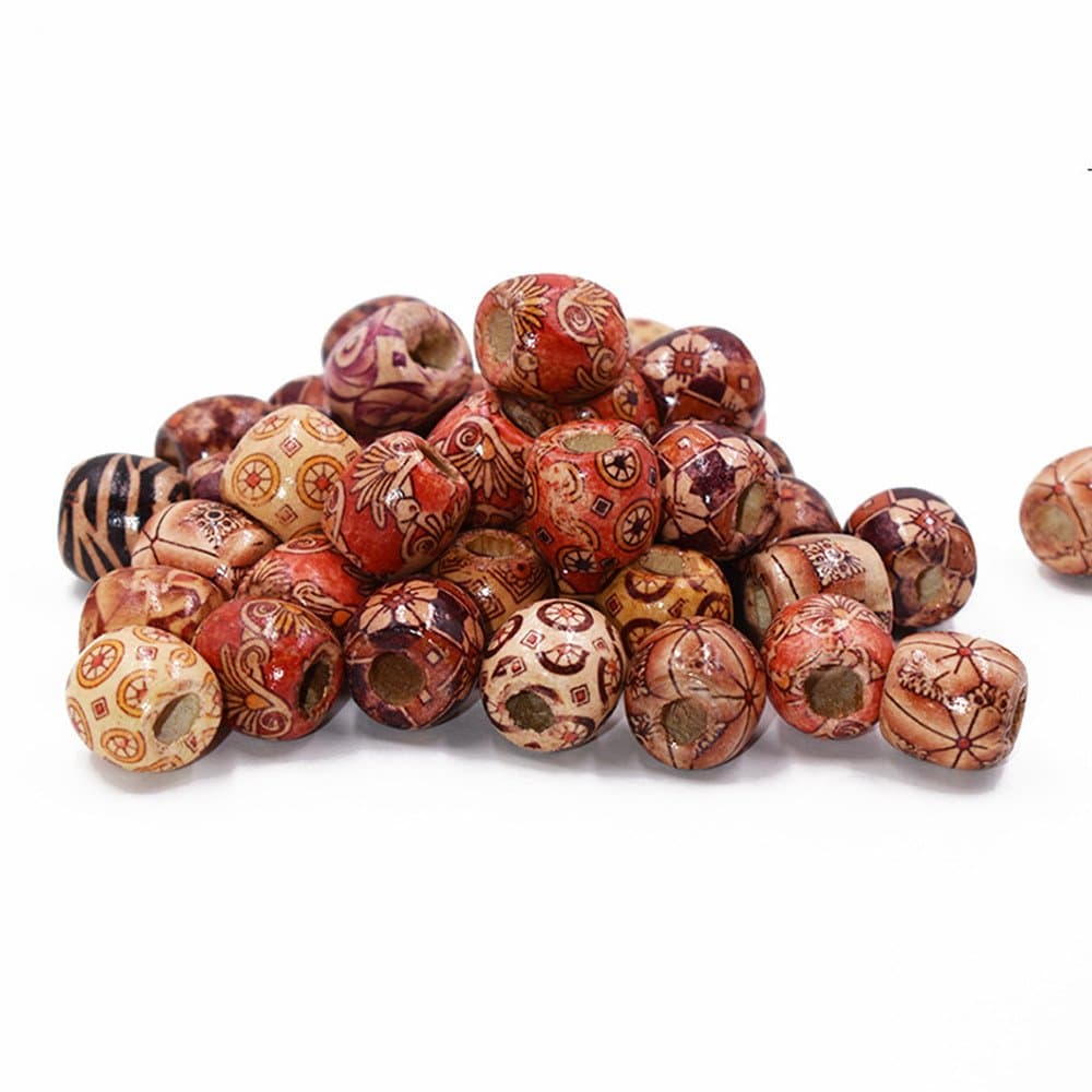 Mixed Painted Drum Wood Spacer Beads 17x16mm (Style 1-30pcs)