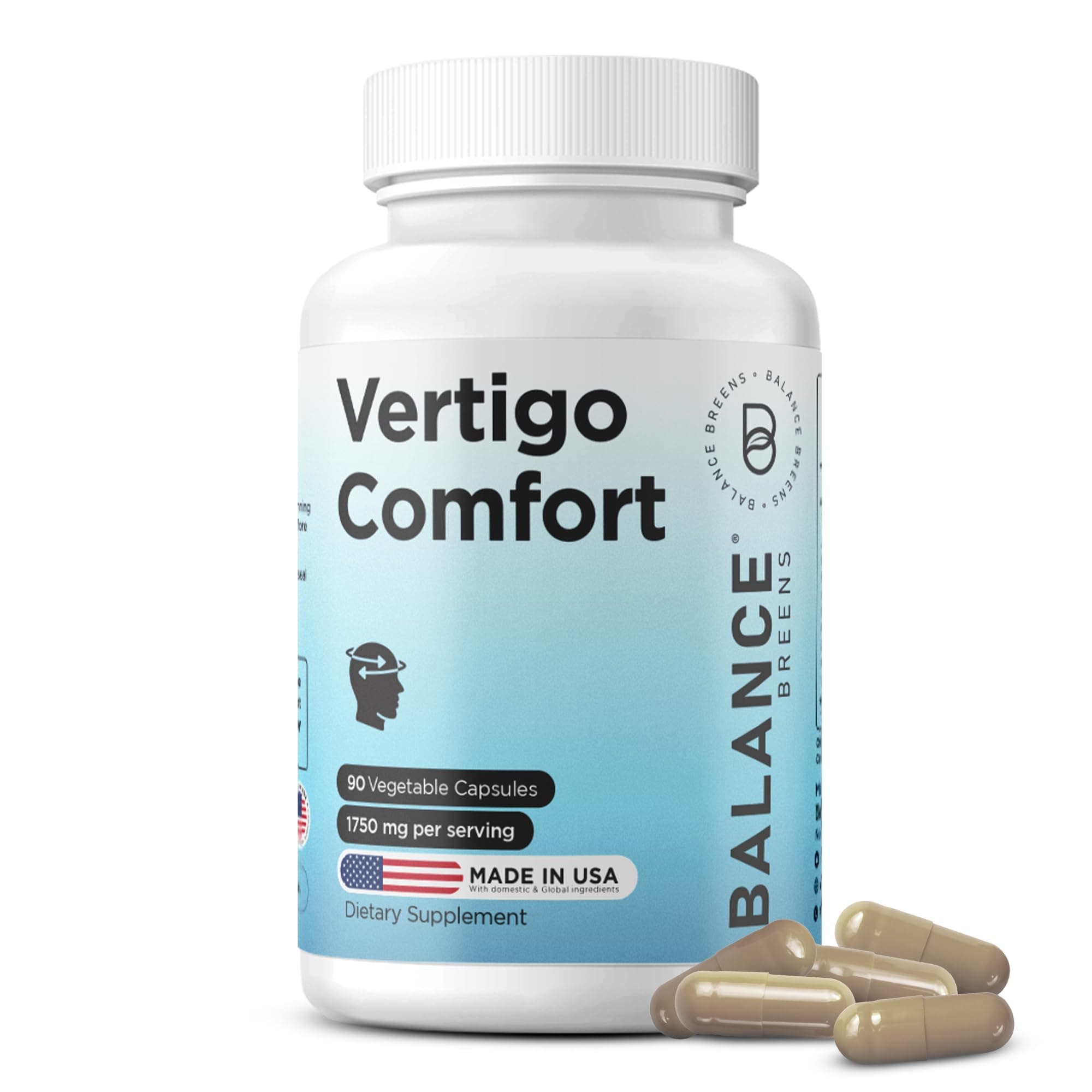 Balancebreens Vertigo Relief Supplement 1750mg Motion Sickness, Dizziness, Tinnitus, Migraine Inner Ear Balance