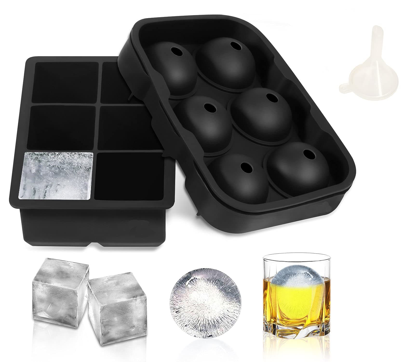 RoyalPolar Cocktail Whiskey Ice Maker Ice Cube Tray Bar Kitchen Accessories BPA Free Martini Cocktail Shaker, Bar Tool, Electric Wine Bottle Openers Set (Set of Two)