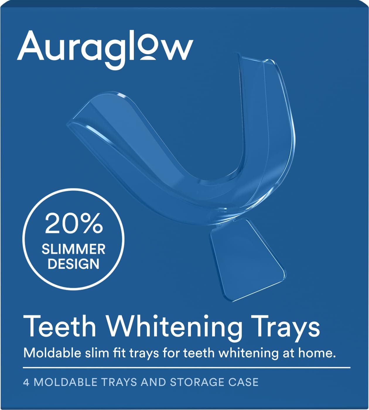Auraglow Teeth Whitening Trays, Moldable Mouth Trays for Teeth Whitening, 20% Slimmer Design for a Comfortable Fit, Includes 4 Mouth Trays with Storage Case