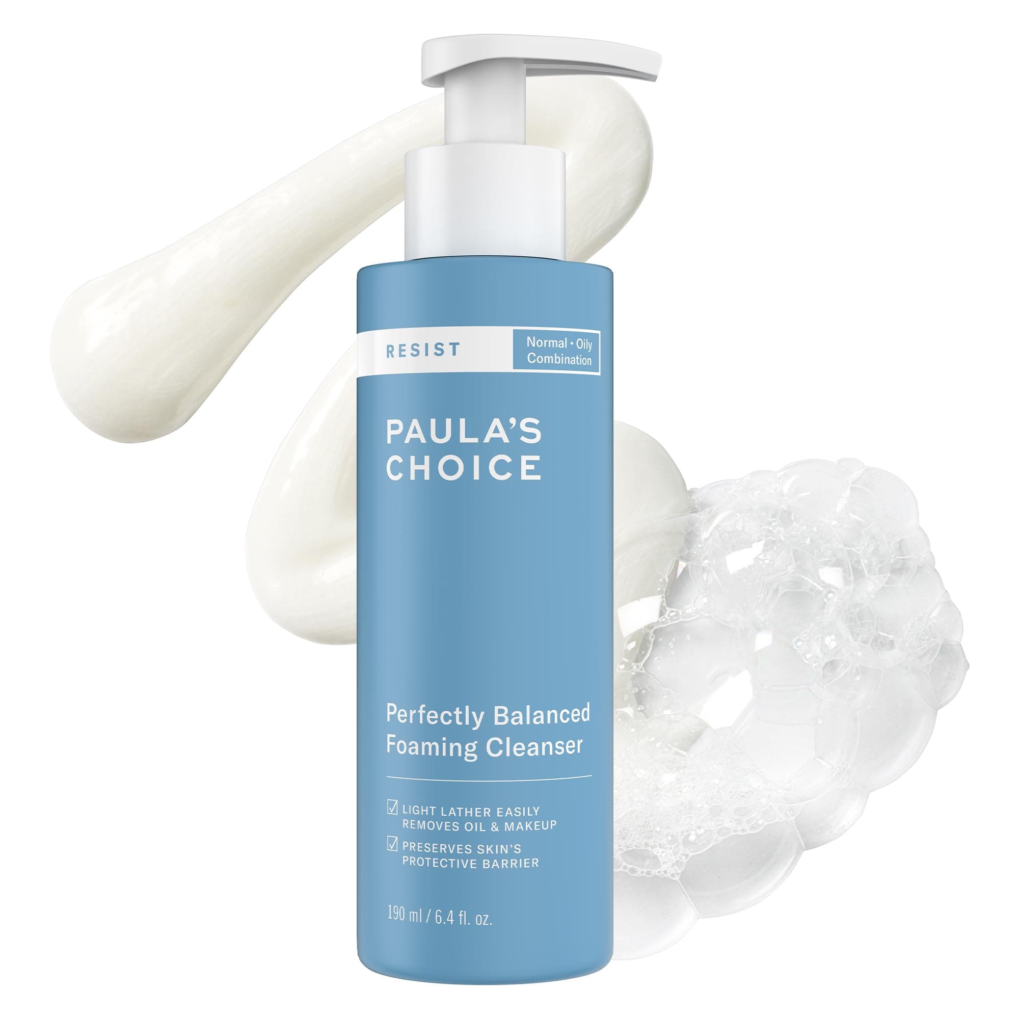 Paula's Choice RESIST Perfectly Balanced Foaming Facial Cleanser, Face Cleanser with Hyaluronic Acid & Aloe, Anti-Aging Face Wash, Large Pores & Oily Skin, Fragrance-Free, 6.4 Fl Oz