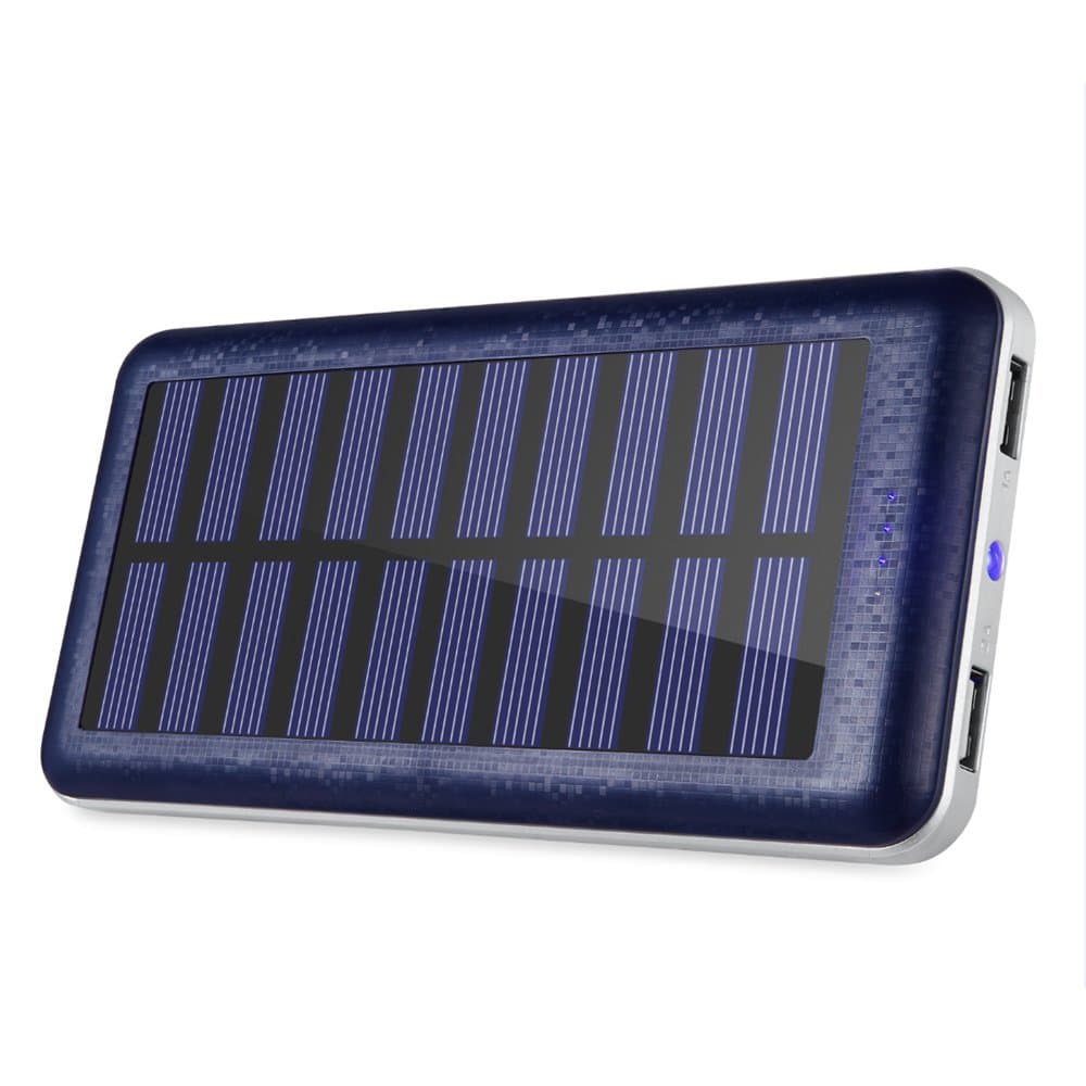 Solar Charger, Aedon 20000mAh Portable Solar Power Bank with Dual USB Output, External Battery Pack with Bright LED Flashlight for iPhone, Samsung Galaxy, iPad, GoPro Camera, GPS and More – Blue
