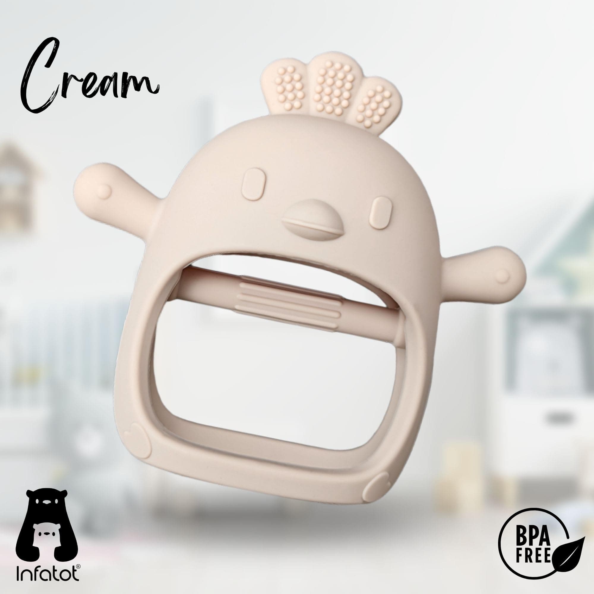 Infatot® Teething Toys for Baby Gifts – Chicken Silicone Mitten Teether, Soothing Glove for Infants, Baby Toys 0-6 Months, Soft Chewable Teether Toy to Prevent Finger Sucking, Cream