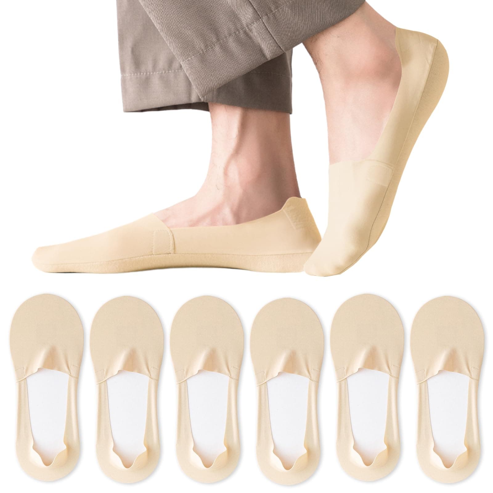 Caudblor Men Thin No Show Socks for Loafer, Invisible Low Cut Liners No See Non Slip Sock 6 Pairs