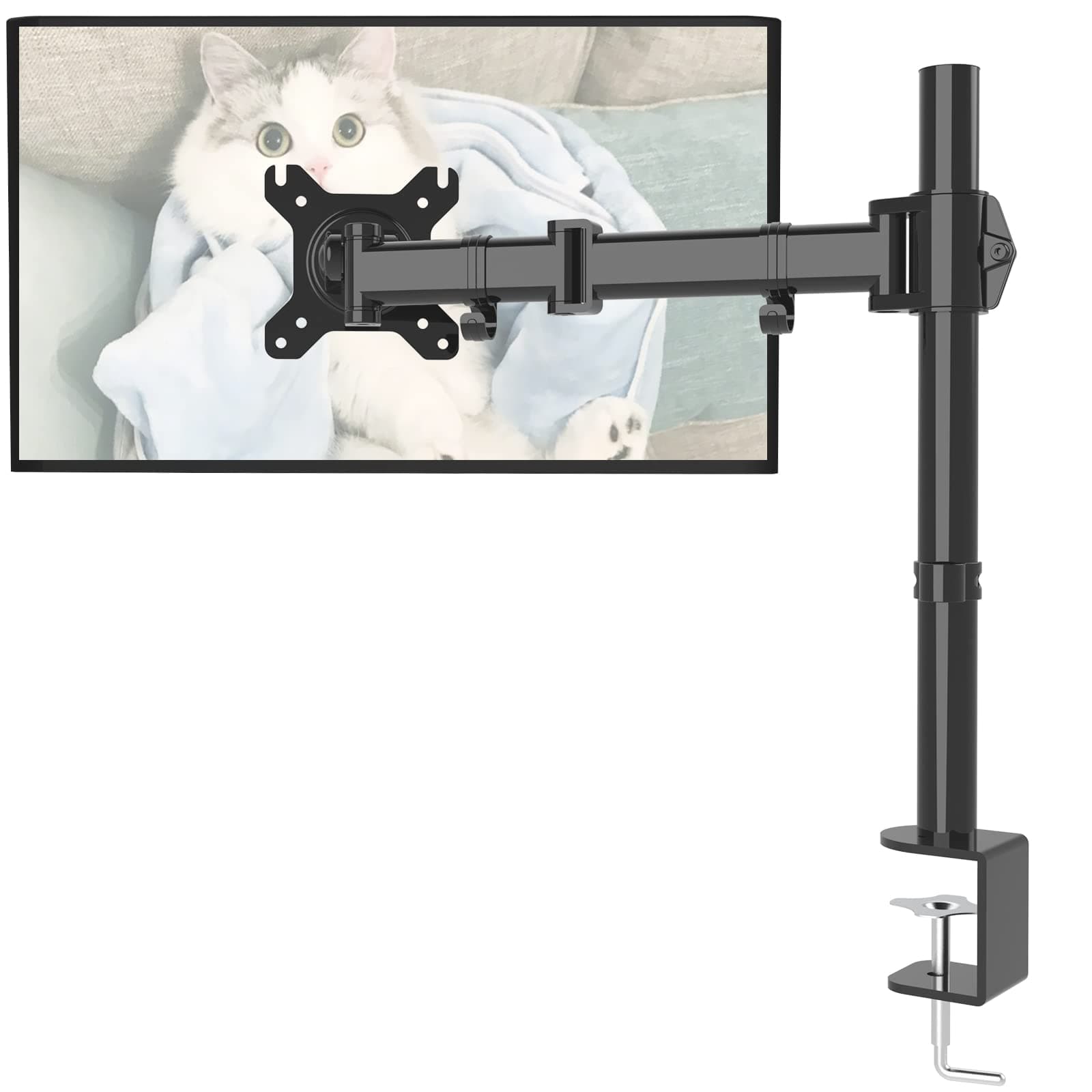 Single Monitor Desk Mount, Fully Adjustable Monitor Arm Stand Fit 1 Screen up to 27 Inch with VESA 75X75 and 100X100, 17.6 lbs Capacity, C-Clamp Base