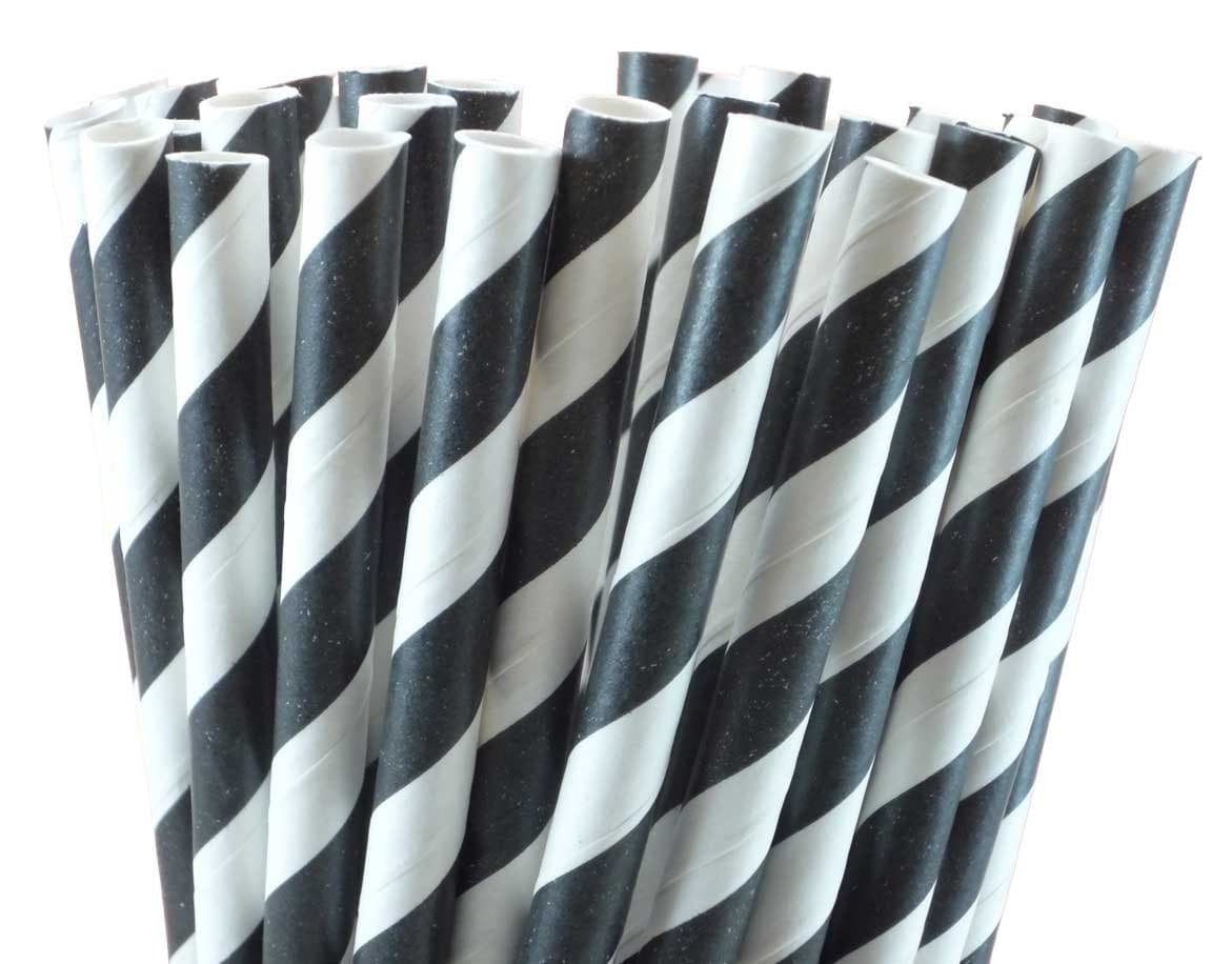 Black Striped Paper Straws - 50 Count