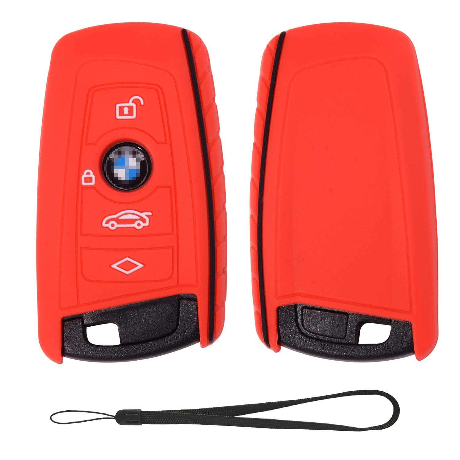 Velsman Compatible with BMW Trapezoid Style Key FOB Silicone Case Cover Protector Holder -3 Buttons and Wrist Strap - Please Double Check Your Key Configuration and Shape (Red)