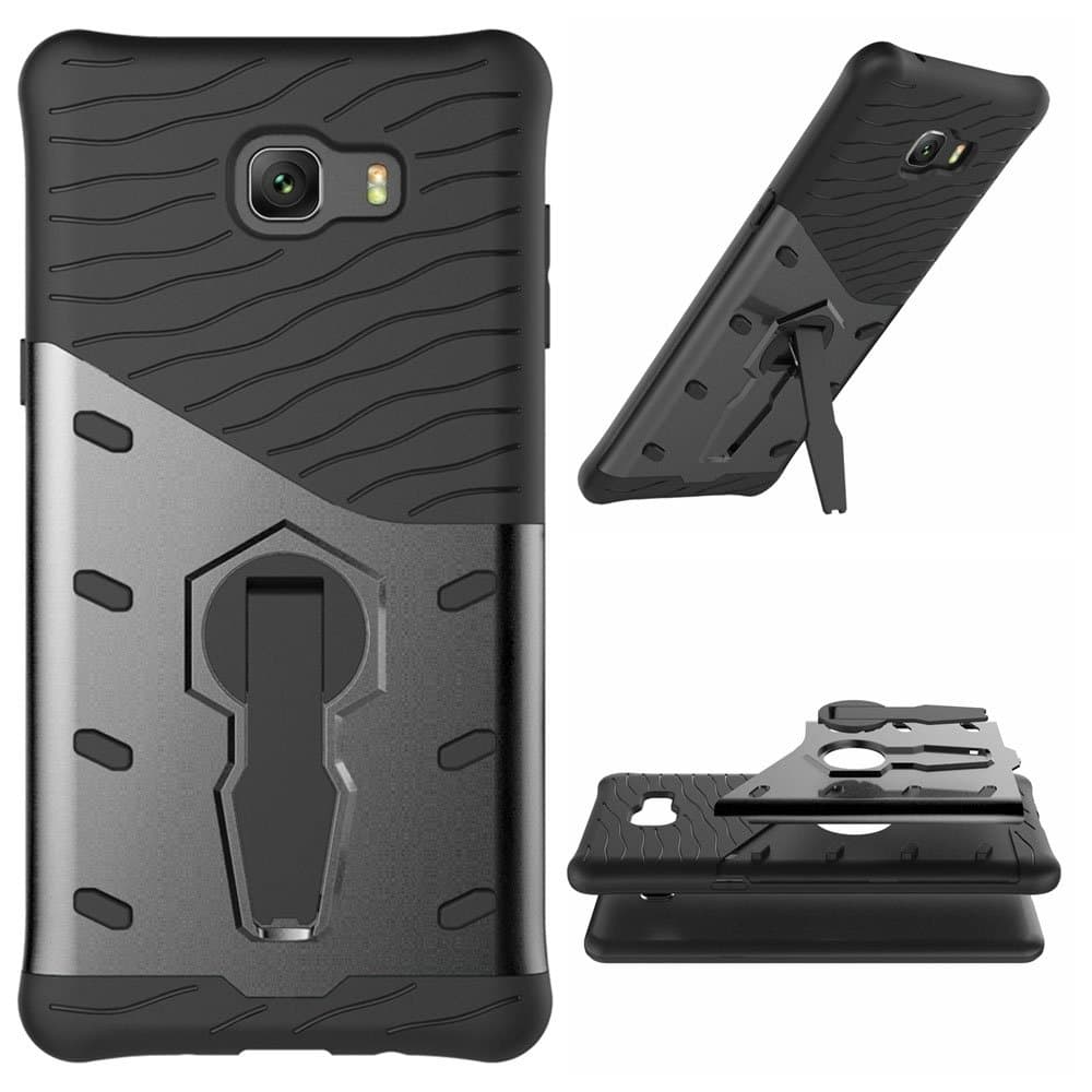 UBERANT Galaxy C9 Pro Case, Slim Fit Anti-Scratch Kickstand Bumper Cover Heavy Duty Hybrid 360 Rugged Durable Armor Protective Case for Samsung Galaxy C9 Pro 6.0" Black