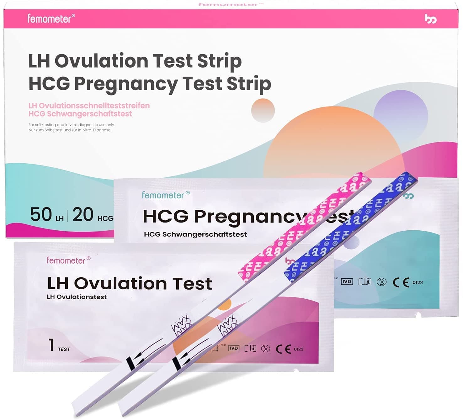 Femometer 50 Ovulation Test Strips and 20 Pregnancy Test Strips Combo kit, Sensitive Fertility Predictor Testing Sticks, Accurate Results