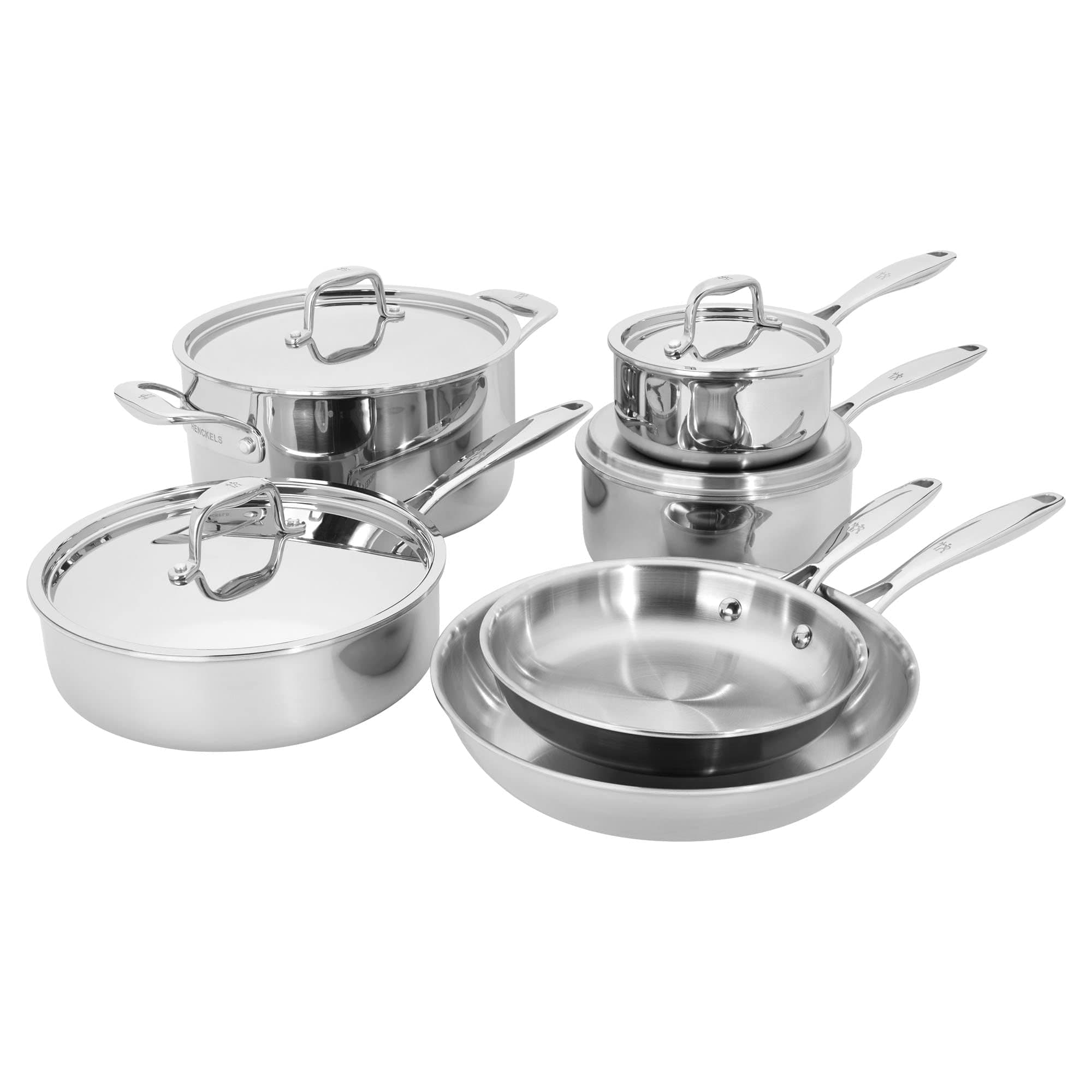HENCKELSClad Impulse 10-pc 3-Ply Stainless Steel Pots and Pans Set, Including Fry Pan, Saucepan, Saute Pan, Dutch Oven, Stay-Cool Handles, Induction Stove Compatible