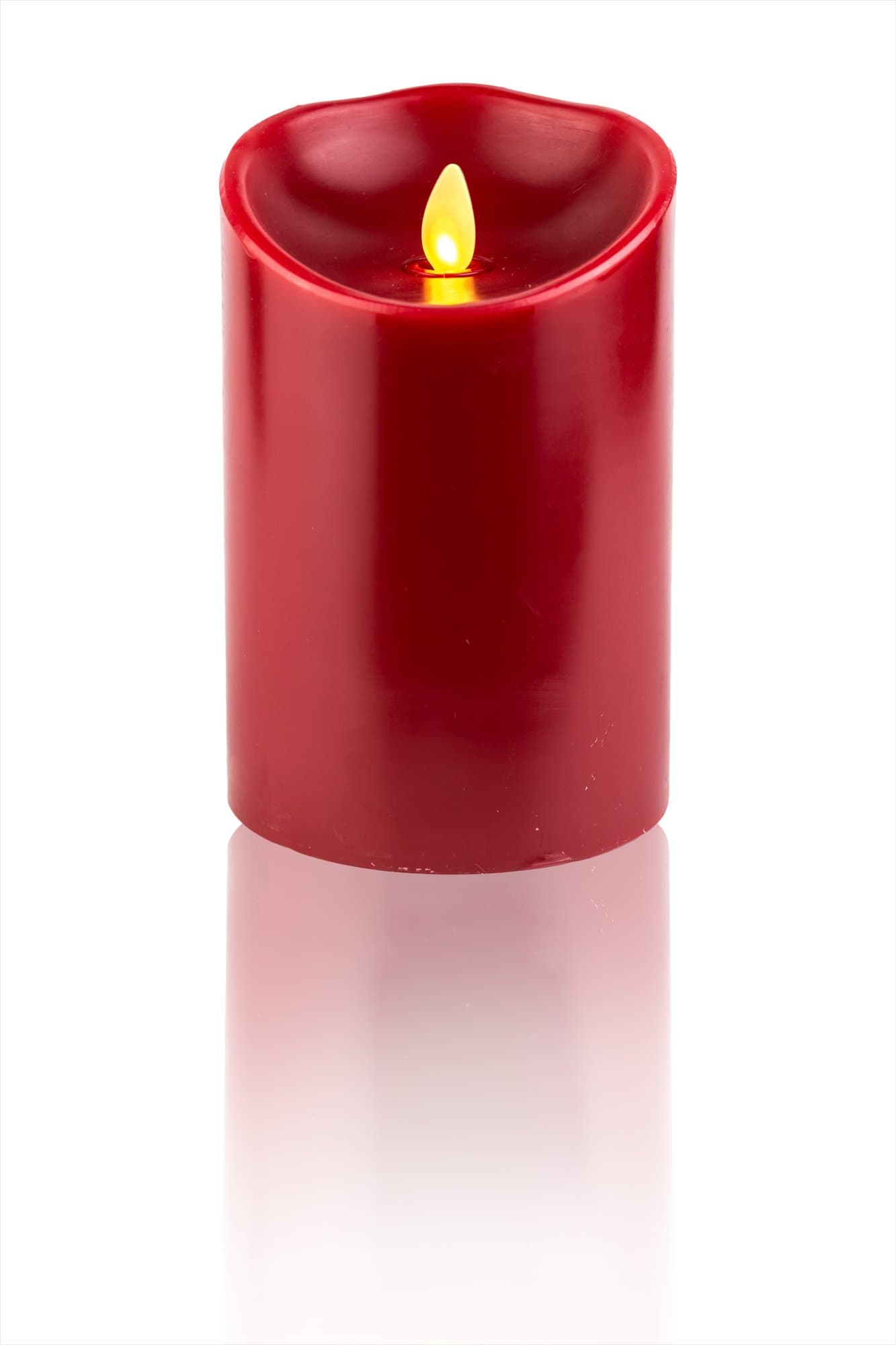 Claire Candle : Luminara Flameless Candles Pillar 3.5" x 5" Red Color (Rose Scented) Realistic Flame LED Wax Candle Light with Timer
