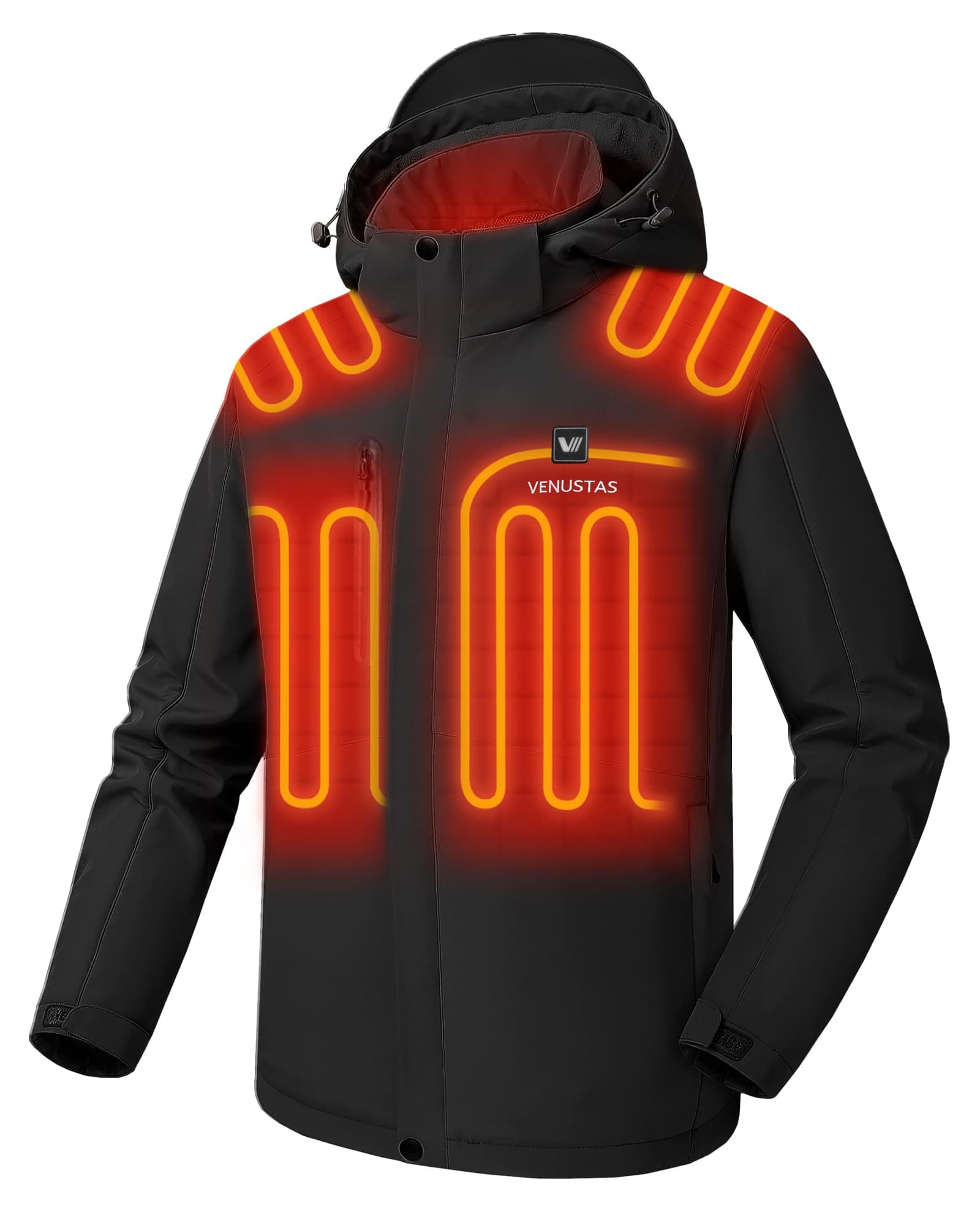VenustasMen's Heated Jacket with Battery Pack, Windproof Electric Insulated Heated Coat with Detachable Hood