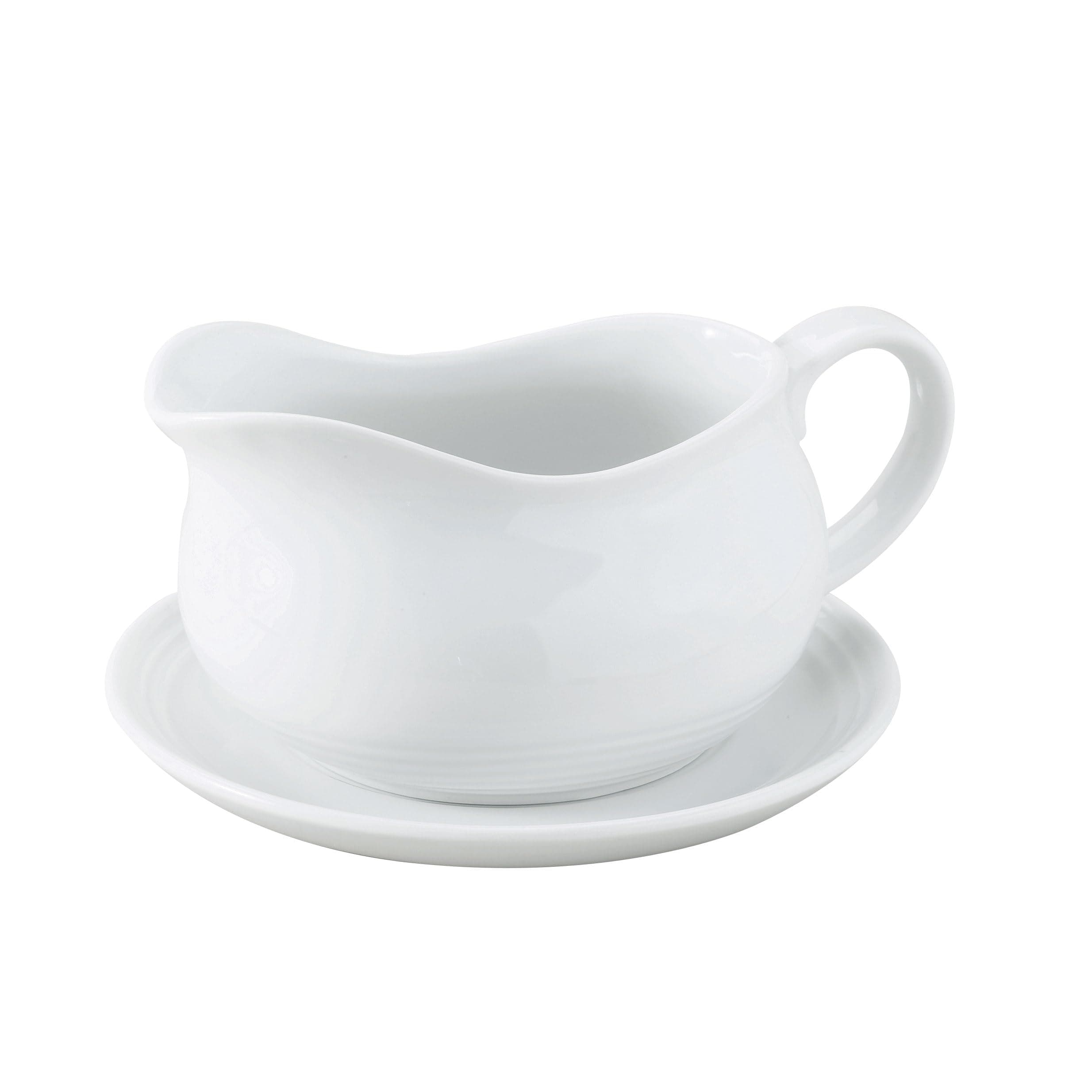 HIC Kitchen Hotel Gravy Boat With Saucer, Fine Porcelain, 24-Ounce Capacity For Gravy, Sauce, Au Jus, Dressing, Holiday Meals, And Entertaining