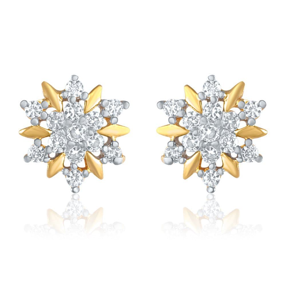 Gold Plated White Cubic Zirconia Floral Stud Alloy Earings for Women ER1109175G