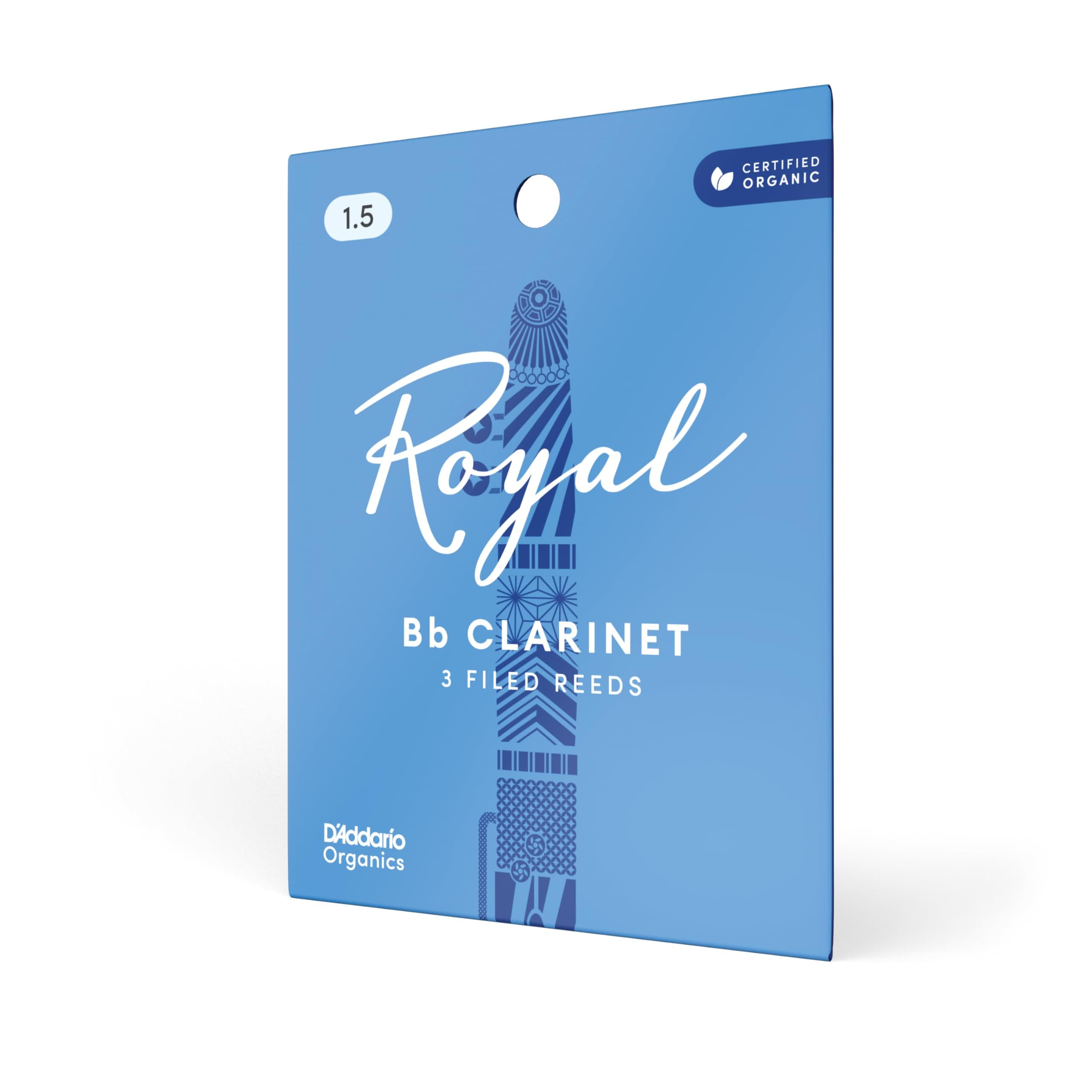 D'Addario Organic Royal Bb Clarinet Reeds, Strength 1.5, 3-Pack