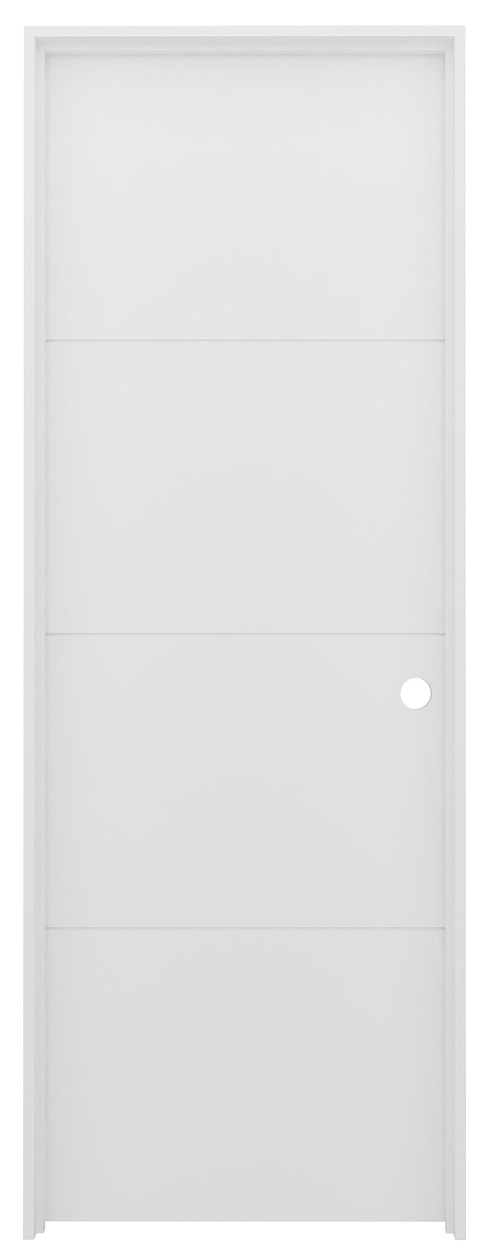 Sky C-01 Solid Core Interior Door, Left-Hand Prehung with Smooth White Primed Finish, Carved Lines Full 4-Panel Design, Single Bore Preparation, Door Size 36 x 80 x 1-3/8 inches