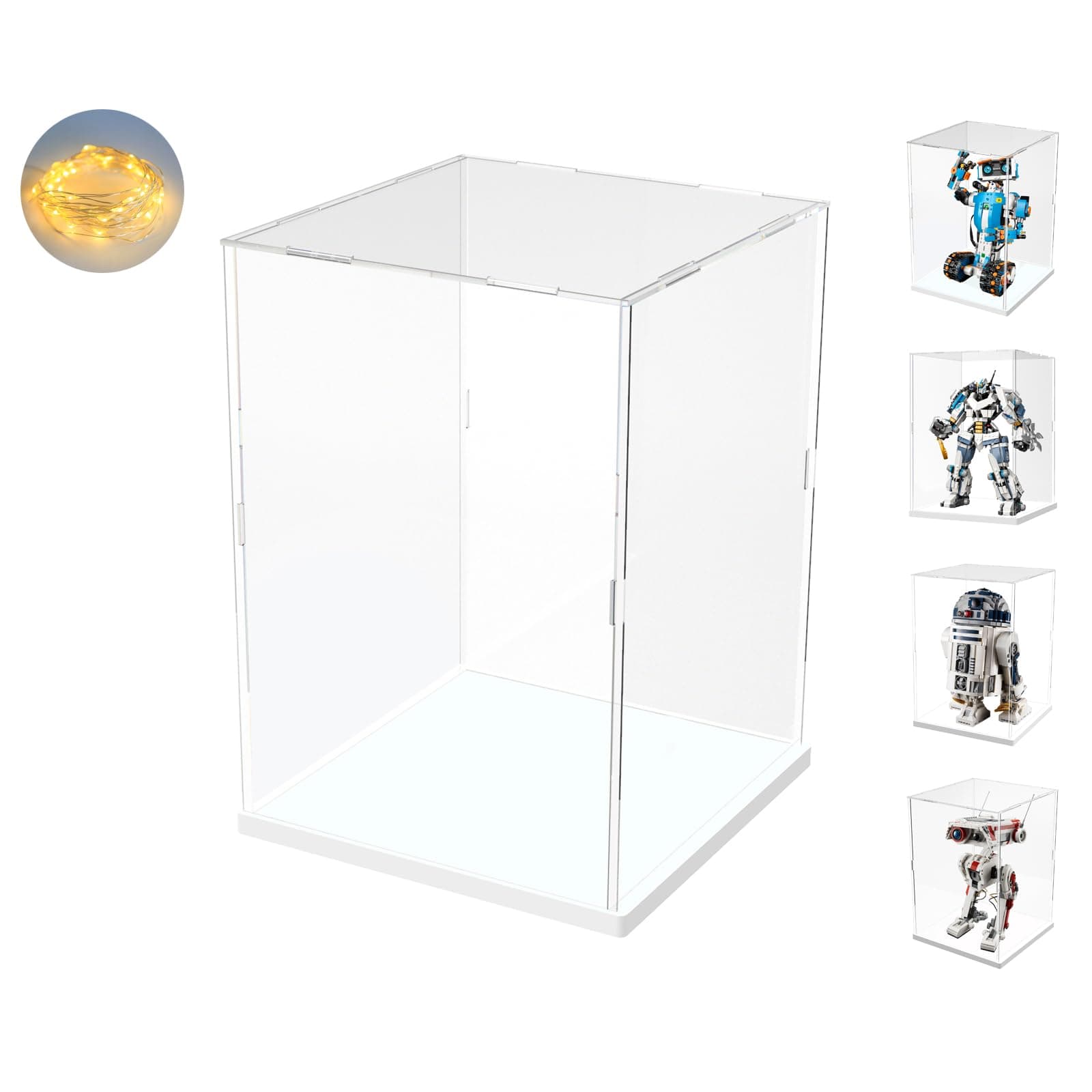 Nynelly Acrylic Display Case for Lego 76414 75335 75308 71794 Thickened Clear Acrylic Display Box for Collectibles Countertop Display Case for Action Figures Model Toy Dustproof Showcase(White Base)