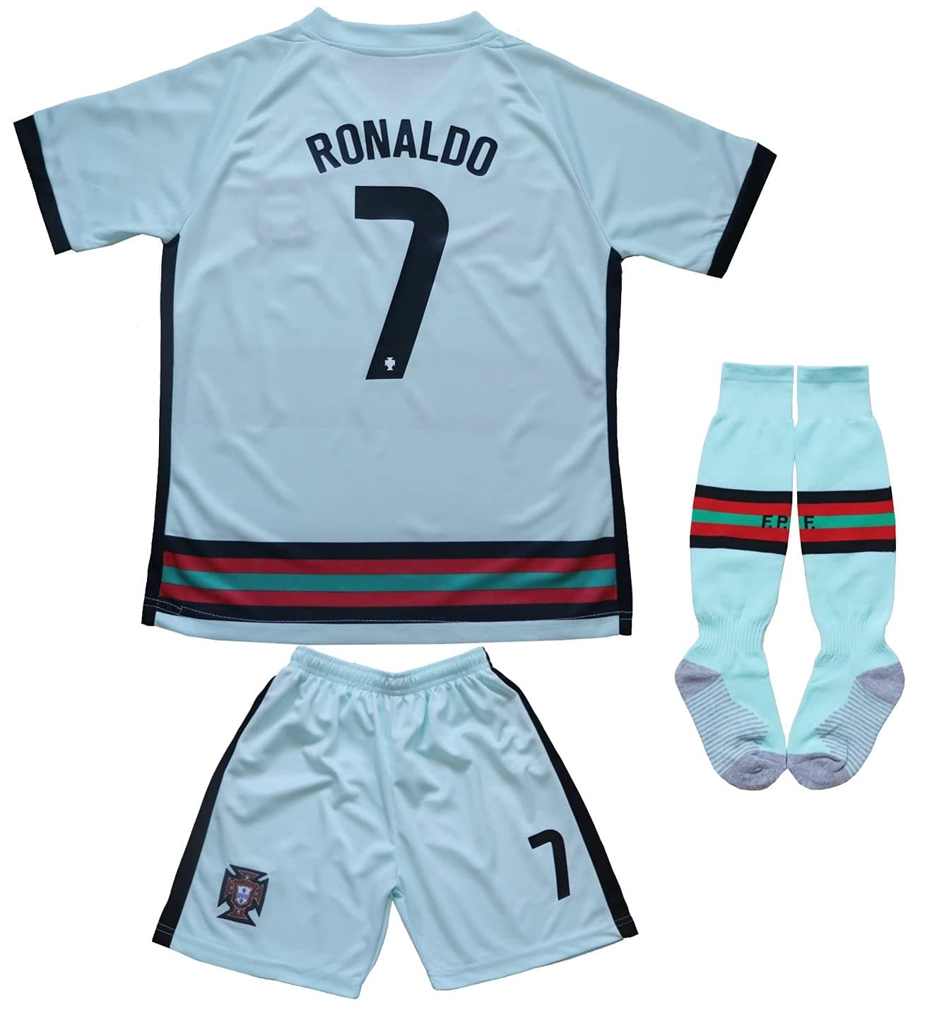 LeenBDFPF #7 Ronaldo Kids Football Soccer Jersey/Shorts/Socks Kit Youth Sizes (Ronaldo Green, 24 (6-7 Years))