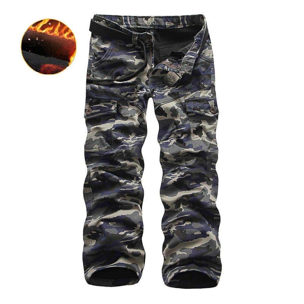 Roludom Men's Woodland Winter Fleece Lined Camouflage Cargo Pants