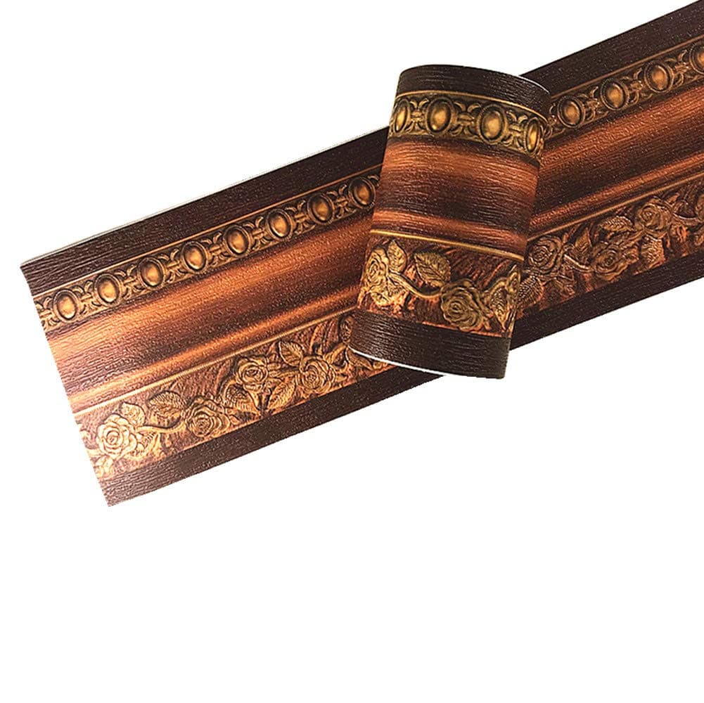 3D Wood Grain Self Adhesive Peel and Stick Waterproof Wall Border Easy to Apply Home Decor Bathroom Kitchen 4 Inch by 16.5 Feet (Dark Brown)