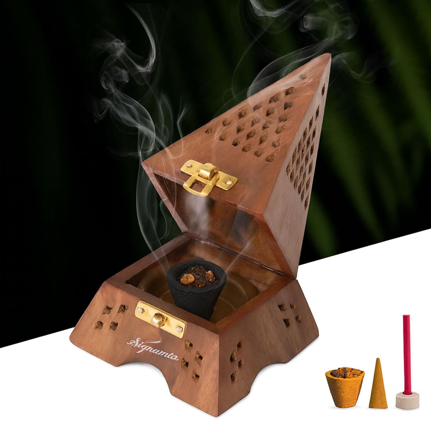 SIGNAMIO® Eiffel Tower Wooden Sambrani Dhoop Stand Incense Holder: Perfect Pooja Room Stand Decoration Item, Dhup Dani & Doopam Holder, Essential Puja Item for Home Mandir and Pooja Thali Set Rituals