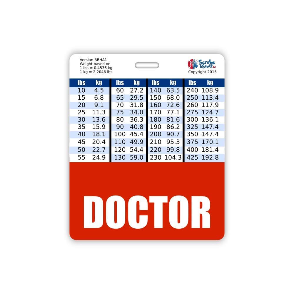 Doctor Badge Buddy Horizontal w/Height & Weight Conversion Charts (Oversized, Red)