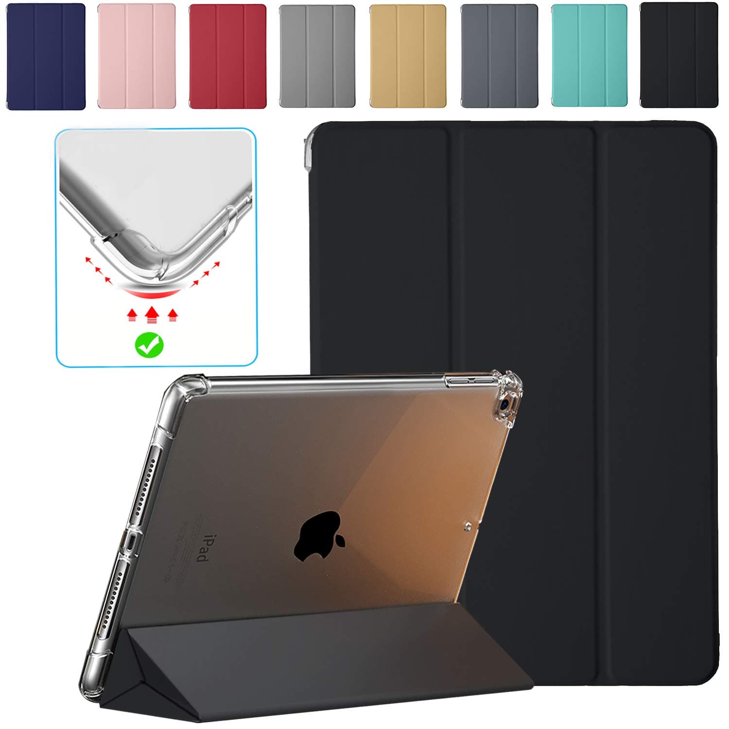 DuraSafe Cases For iPad 10.5 Inch Air 3rd Gen [ PRO 10.5 Air 3 ] 2017/2019 A1701 A2152 A2123 MUUL2HN/A MUUK2HN/A MUUJ2HN/A MQDX2HN/A MQDT2HN/A Slim Power Saving Auto Sleep/Wake Case Clear Back - Black