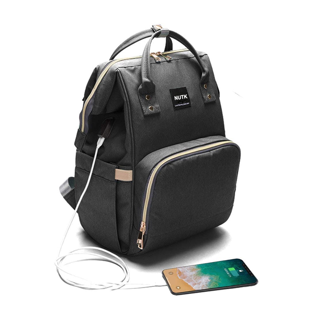 NUTK Baby Diaper Bag Backpack, Multi-Function Waterproof Large Capacity Travel Nappy Bags with USB Charging Port for Mom