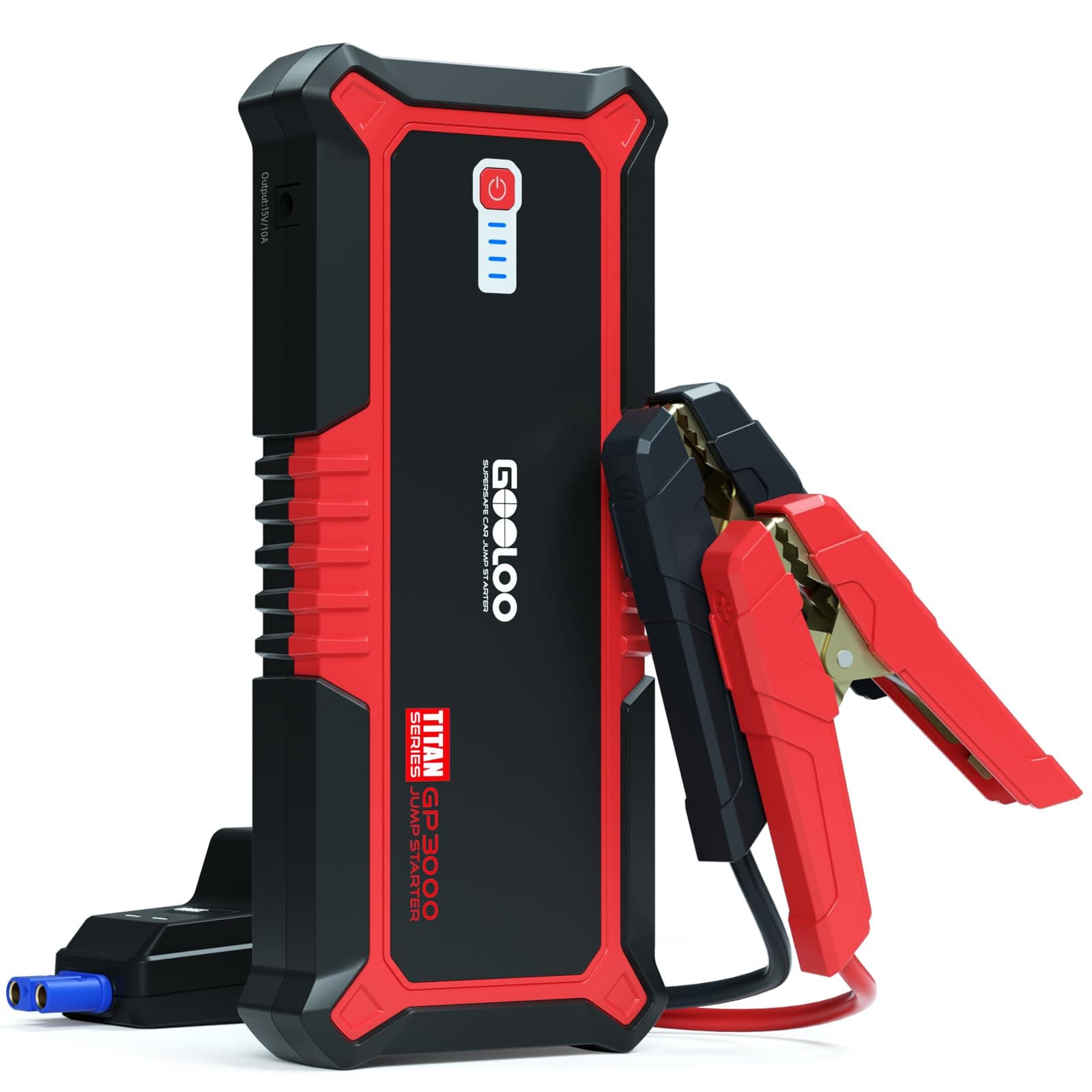 Upgraded GP3000 Jump Starter 3000A Peak Car Starter (Up to 9L Gas or 7L Diesel Engine) 12V Jump Box Auto Lithium Battery Booster SuperSafe Portable Power Pack with USB Quick Charge, Type-C Port