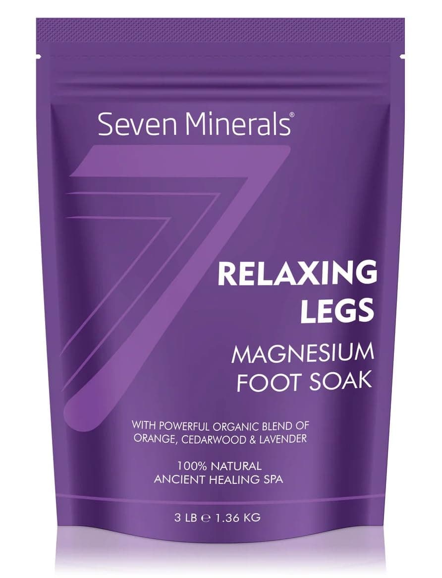 Seven Minerals Relaxing Legs Magnesium Chloride Flakes 3lb – Absorbs Better Than Epsom Salt - Unique Foot Soak Formula for Tired Legs and Leg Cramps - with Orange, Cedarwood & Lavender