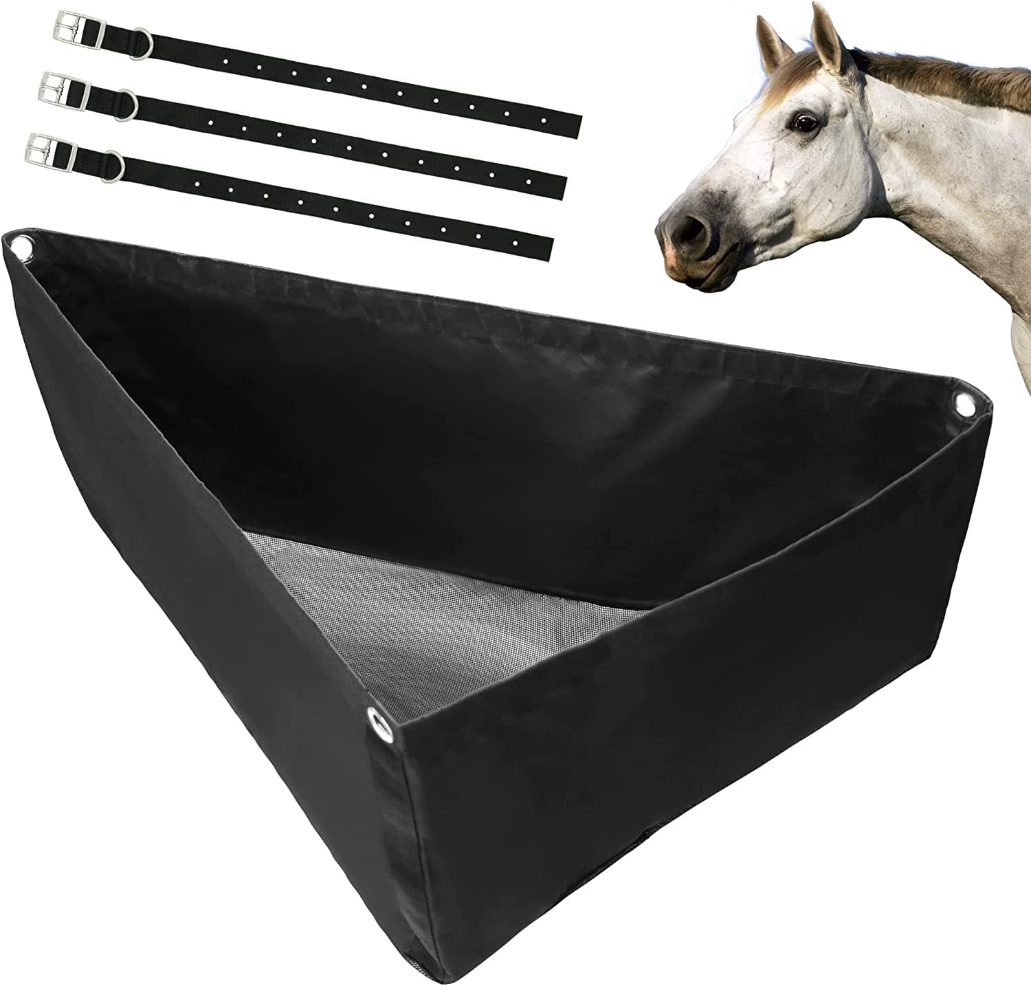 THE WHITE SHOP Horse Corner Hay Feeder Hay Feeder For Horses with Large Capacity, Mesh Bottom and Metal Snaps, Fit for Horse Trailer Stall