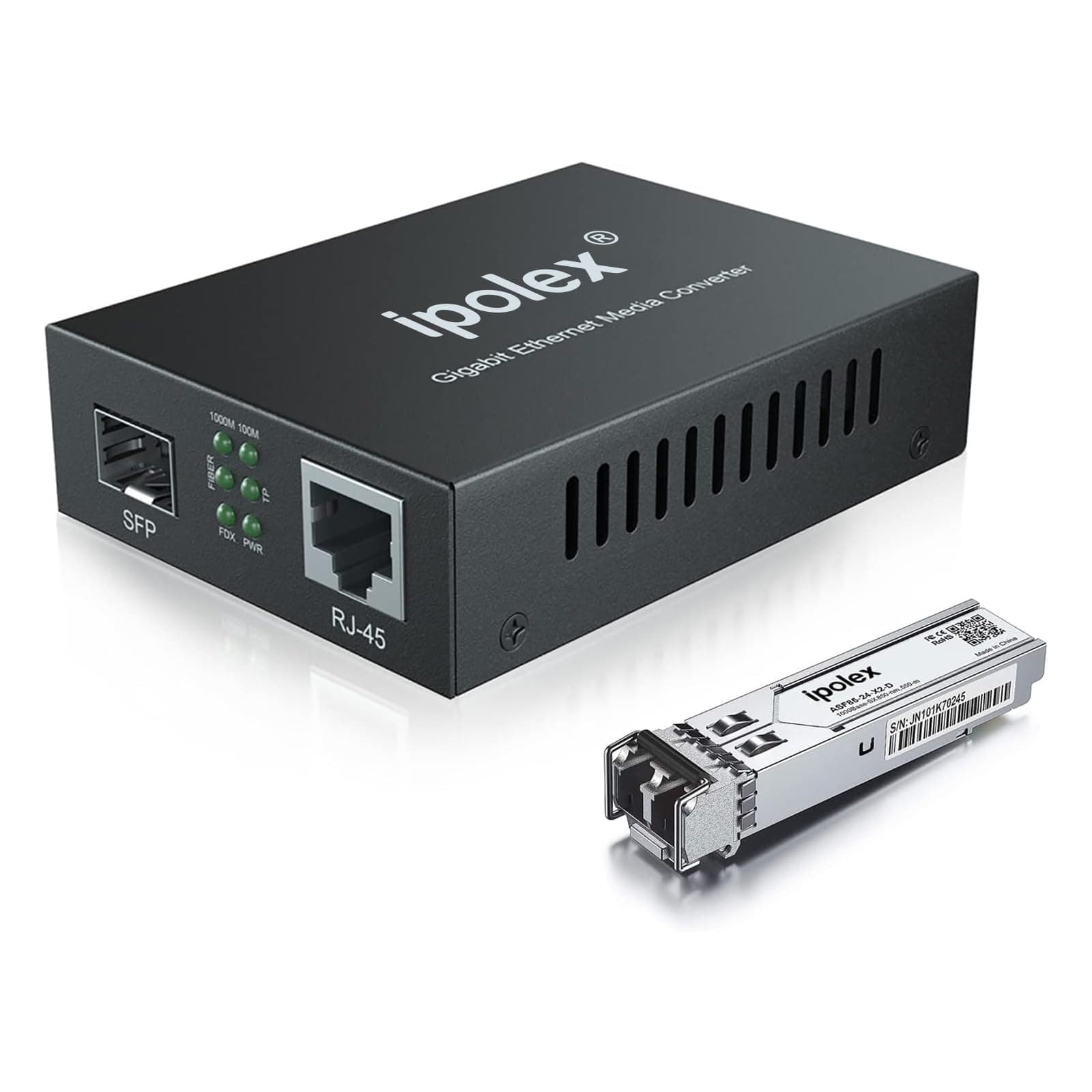 ipolex Gigabit Ethernet Multimode LC Fiber Media Converter 10/100/1000Base-Tx to 1000Base-SX(SFP SX Transceiver Included), up to 550M